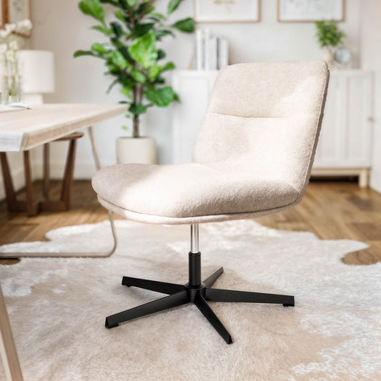 Chloe Commercial Wide Mid-Back Cream Padded Faux Shearling Armless Stationary Task Office Chair with Adjustable Height, Swivel Function, Black Frame Cream Faux Shearling/Black Frame CH-232196-1-CR-BK-GG