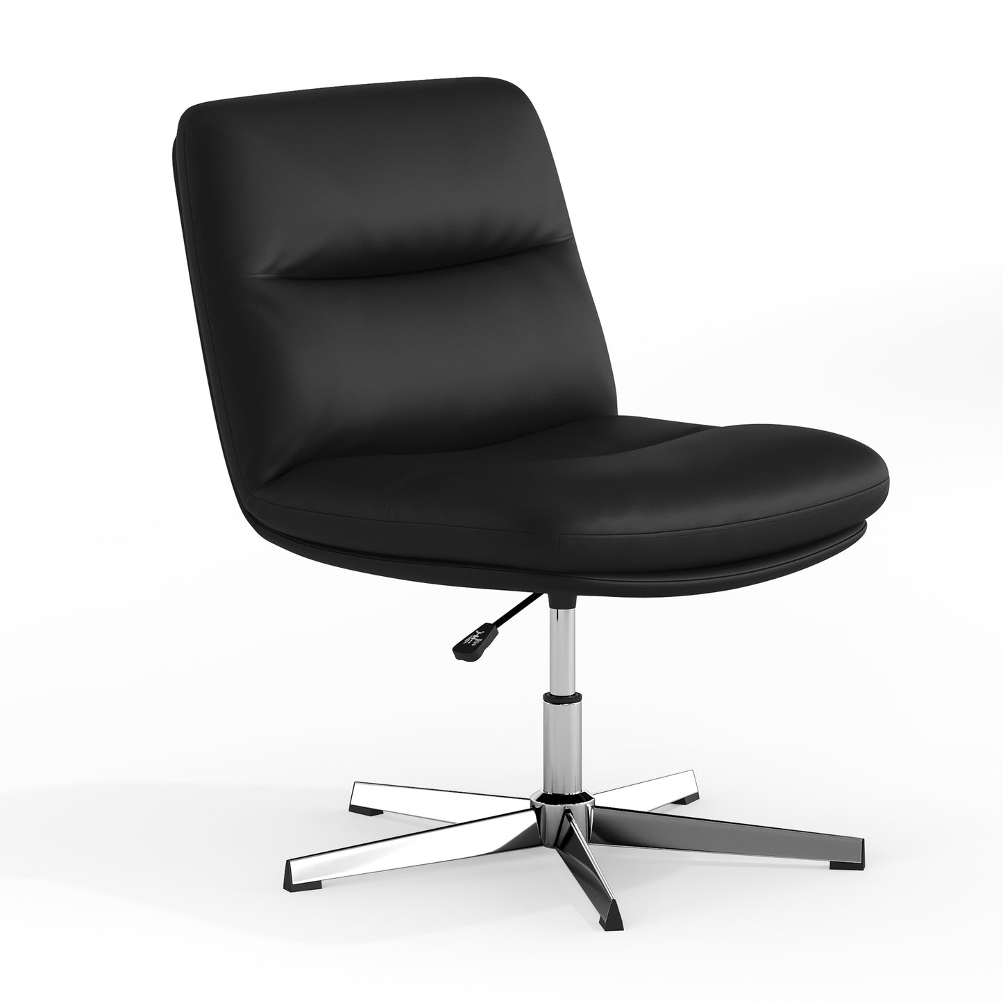 Chloe Commercial Wide Mid-Back Black Padded LeatherSoft Armless Stationary Task Office Chair with Adjustable Height, Swivel Function, and Chrome Frame Black LeatherSoft/Chrome Frame