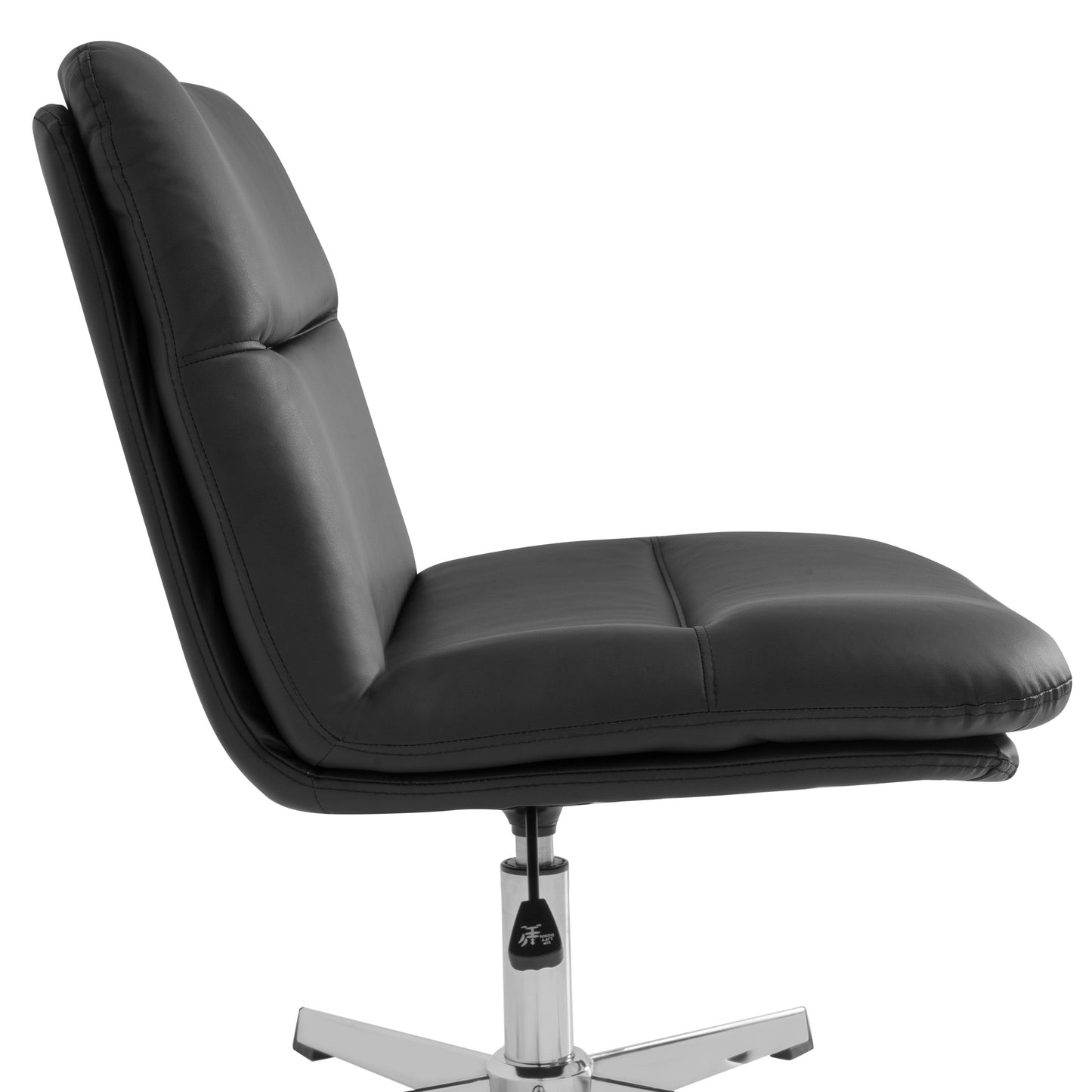 Chloe Commercial Wide Mid-Back Black Padded LeatherSoft Armless Stationary Task Office Chair with Adjustable Height, Swivel Function, and Chrome Frame Black LeatherSoft/Chrome Frame