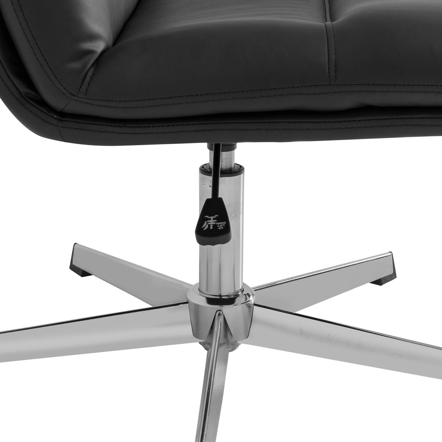 Chloe Commercial Wide Mid-Back Black Padded LeatherSoft Armless Stationary Task Office Chair with Adjustable Height, Swivel Function, and Chrome Frame Black LeatherSoft/Chrome Frame