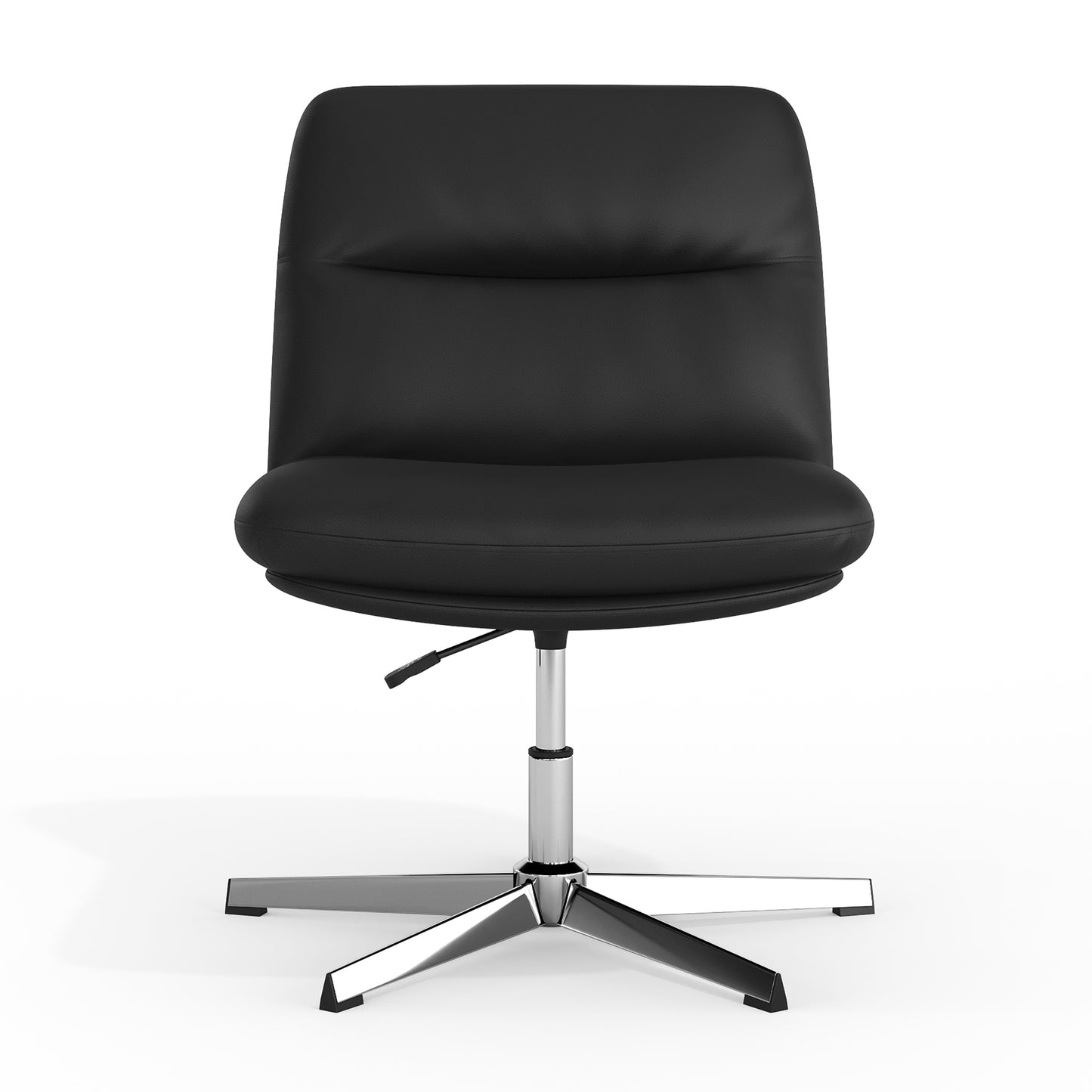 Chloe Commercial Wide Mid-Back Black Padded LeatherSoft Armless Stationary Task Office Chair with Adjustable Height, Swivel Function, and Chrome Frame Black LeatherSoft/Chrome Frame