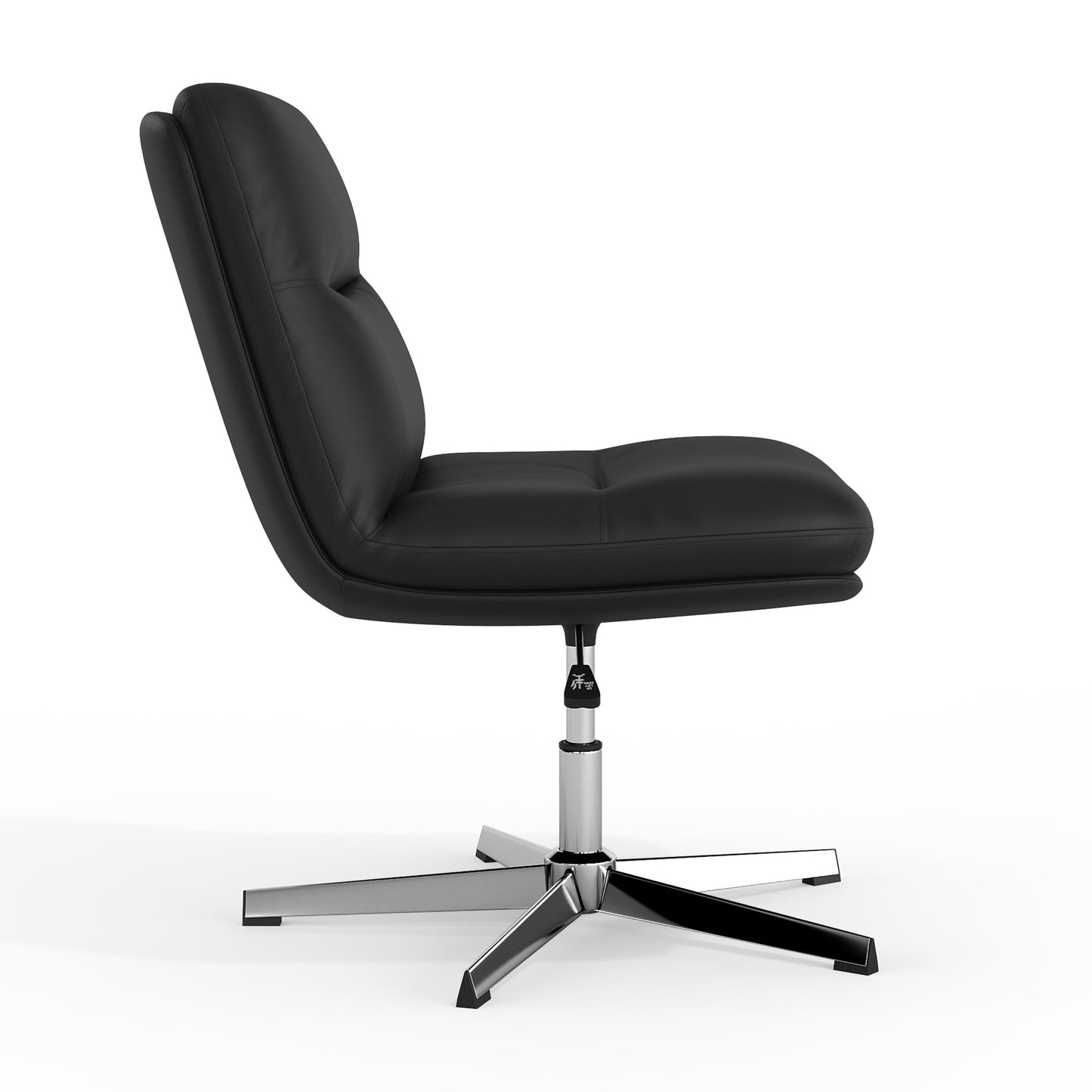 Chloe Commercial Wide Mid-Back Black Padded LeatherSoft Armless Stationary Task Office Chair with Adjustable Height, Swivel Function, and Chrome Frame Black LeatherSoft/Chrome Frame