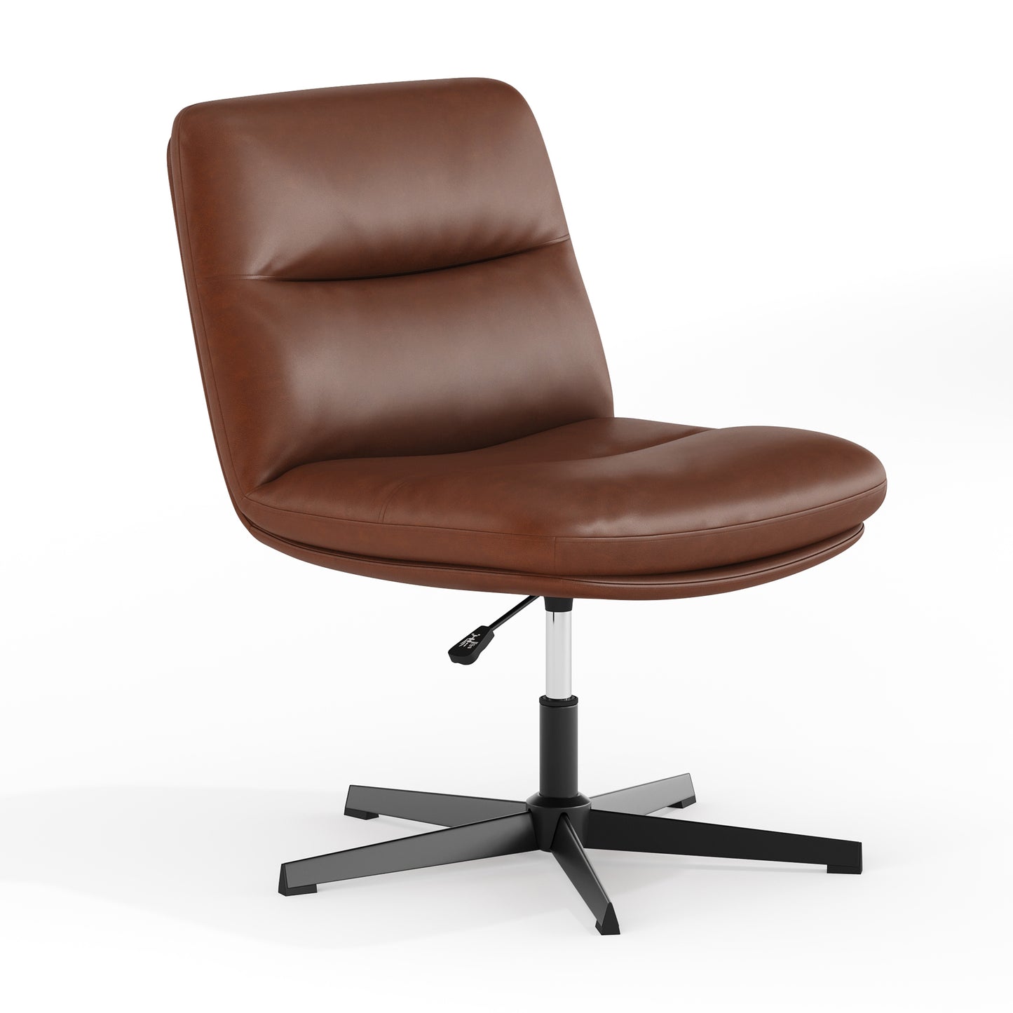 Chloe Commercial Wide Mid-Back Cognac Padded LeatherSoft Armless Stationary Task Office Chair with Adjustable Height, Swivel Function, and Black Frame Cognac LeatherSoft/Black Frame