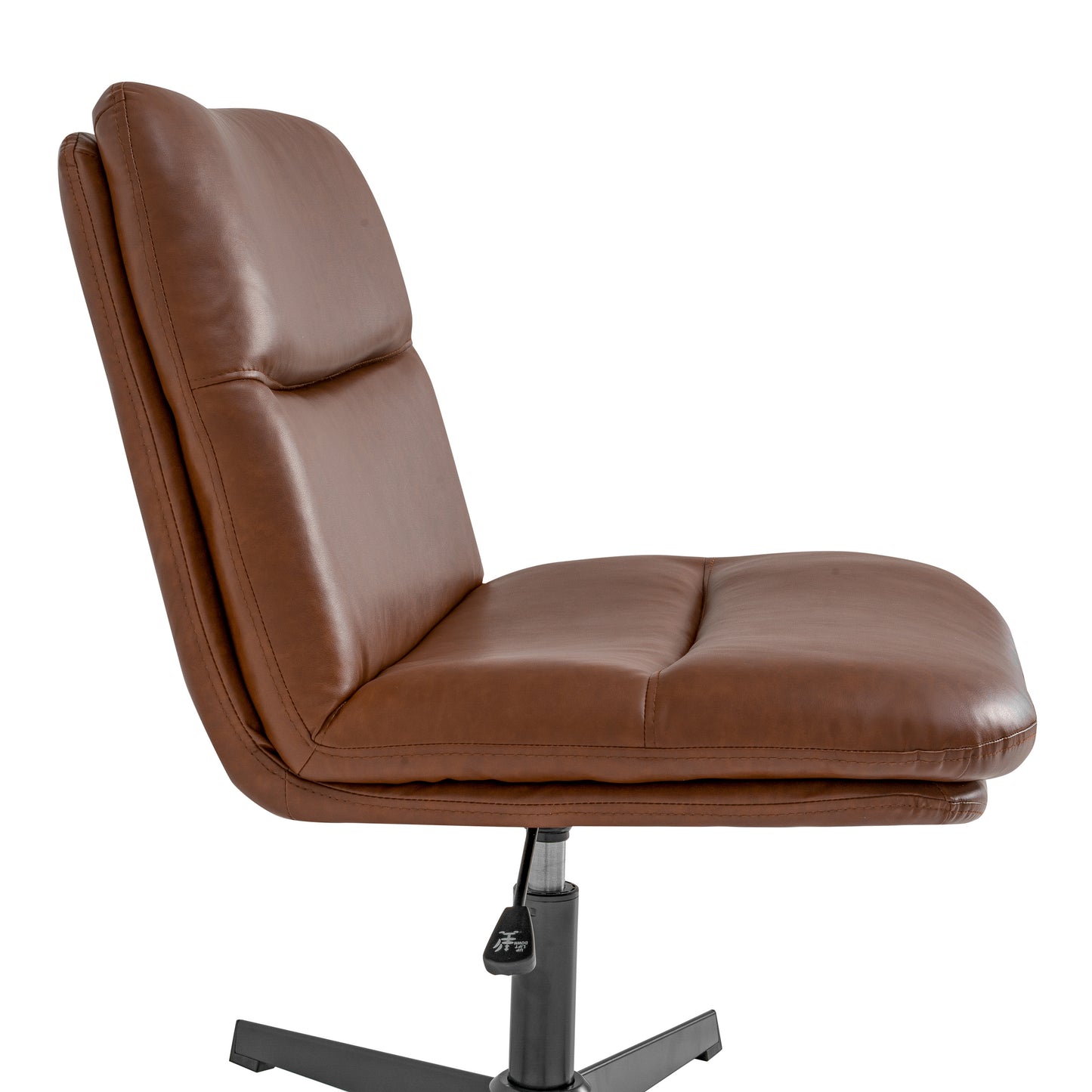 Chloe Commercial Wide Mid-Back Cognac Padded LeatherSoft Armless Stationary Task Office Chair with Adjustable Height, Swivel Function, and Black Frame Cognac LeatherSoft/Black Frame