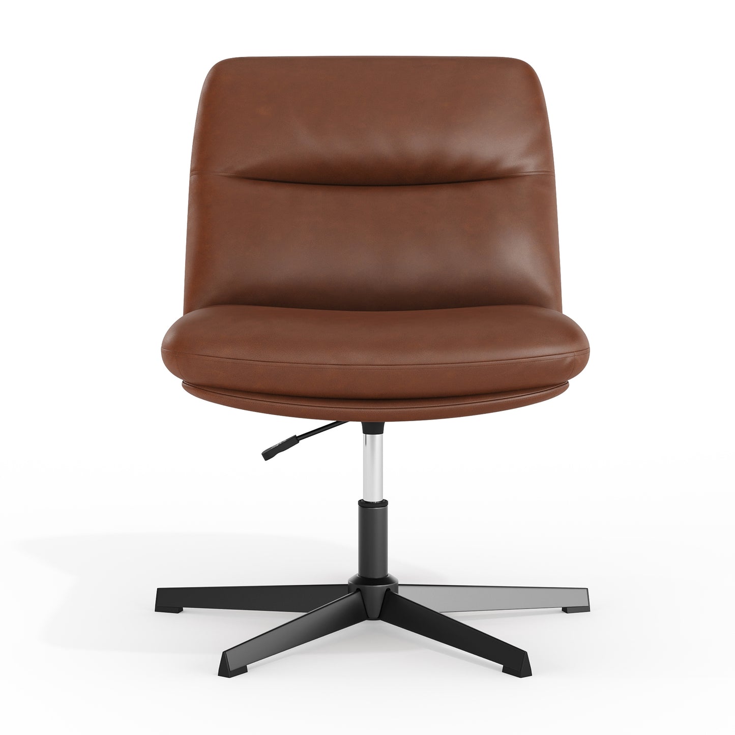 Chloe Commercial Wide Mid-Back Cognac Padded LeatherSoft Armless Stationary Task Office Chair with Adjustable Height, Swivel Function, and Black Frame Cognac LeatherSoft/Black Frame