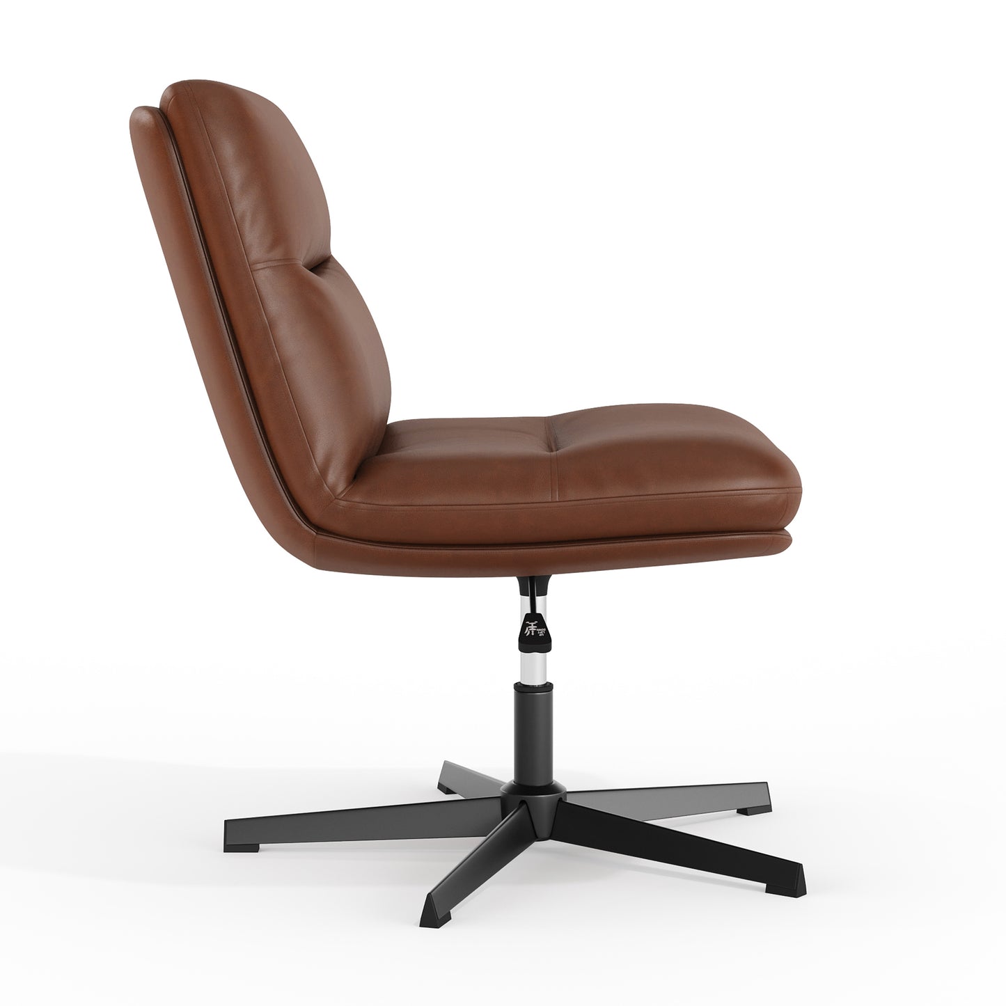Chloe Commercial Wide Mid-Back Cognac Padded LeatherSoft Armless Stationary Task Office Chair with Adjustable Height, Swivel Function, and Black Frame Cognac LeatherSoft/Black Frame
