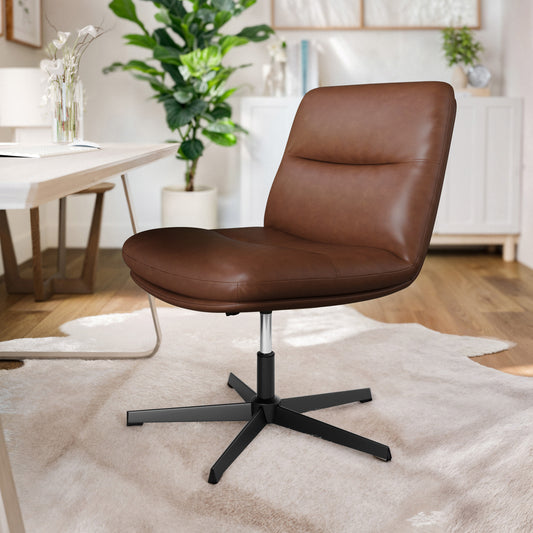 Chloe Commercial Wide Mid-Back Cognac Padded LeatherSoft Armless Stationary Task Office Chair with Adjustable Height, Swivel Function, and Black Frame Cognac LeatherSoft/Black Frame CH-232196-CGN-BK-GG