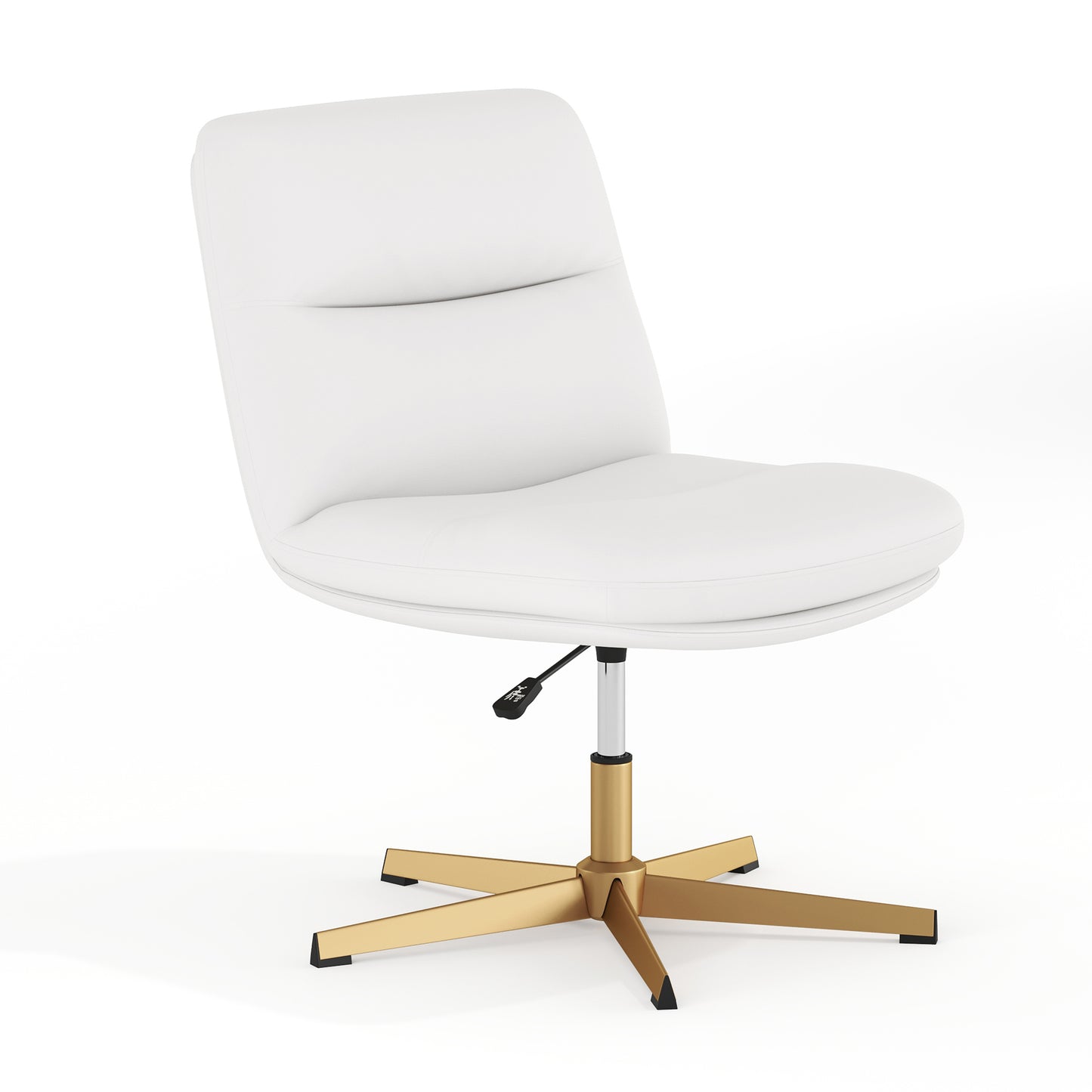 Chloe Commercial Wide Mid-Back White Padded LeatherSoft Armless Stationary Task Office Chair with Adjustable Height, Swivel Function, and Gold Frame White LeatherSoft/Gold Frame