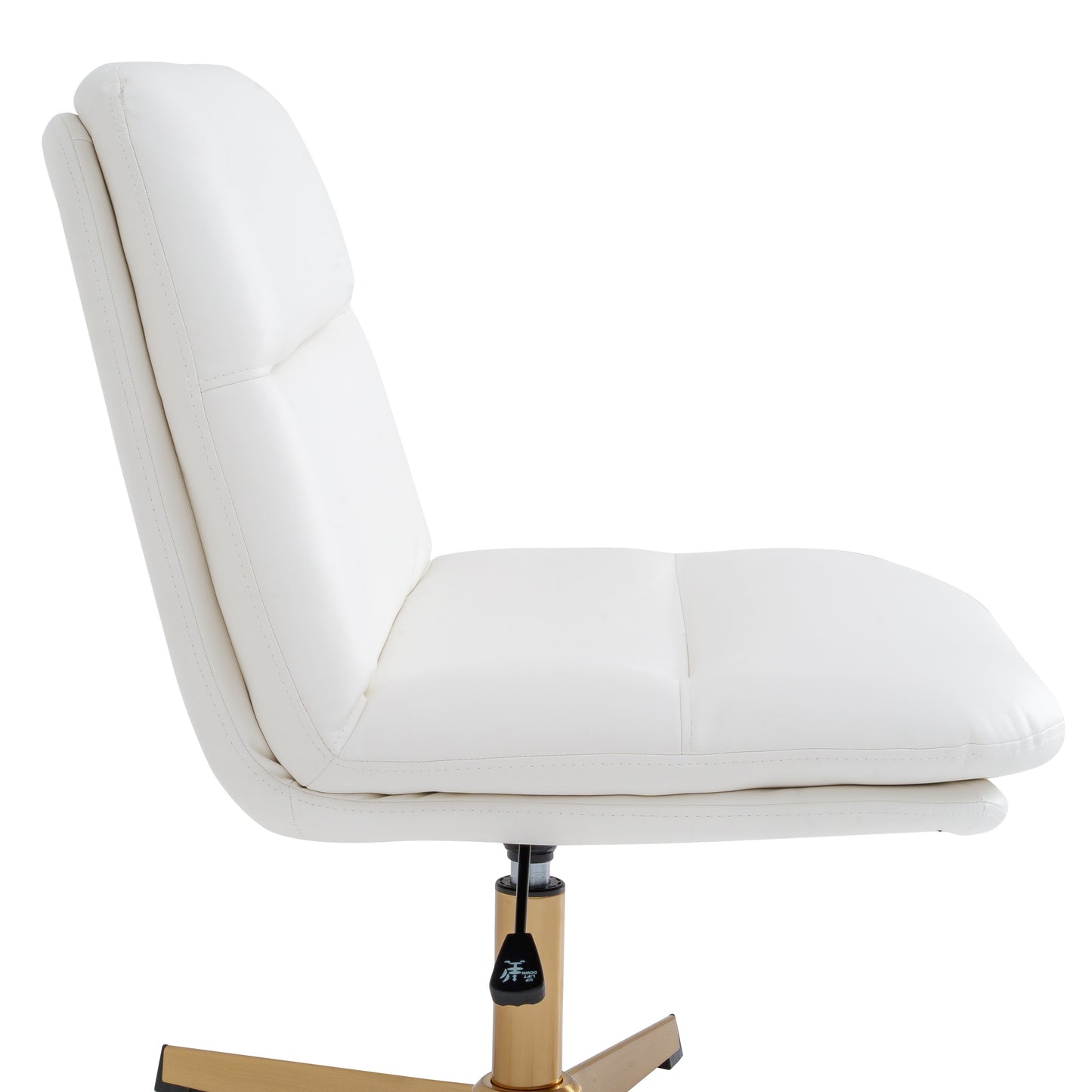 Chloe Commercial Wide Mid-Back White Padded LeatherSoft Armless Stationary Task Office Chair with Adjustable Height, Swivel Function, and Gold Frame White LeatherSoft/Gold Frame