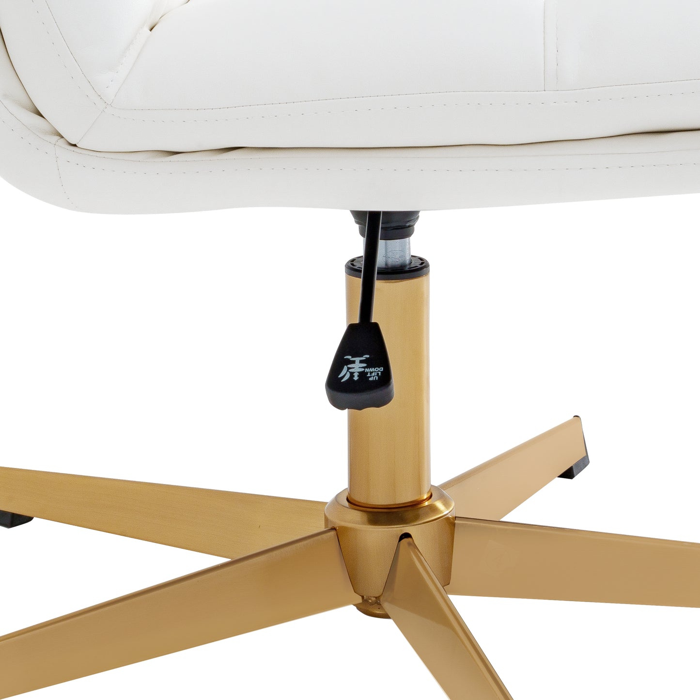 Chloe Commercial Wide Mid-Back White Padded LeatherSoft Armless Stationary Task Office Chair with Adjustable Height, Swivel Function, and Gold Frame White LeatherSoft/Gold Frame