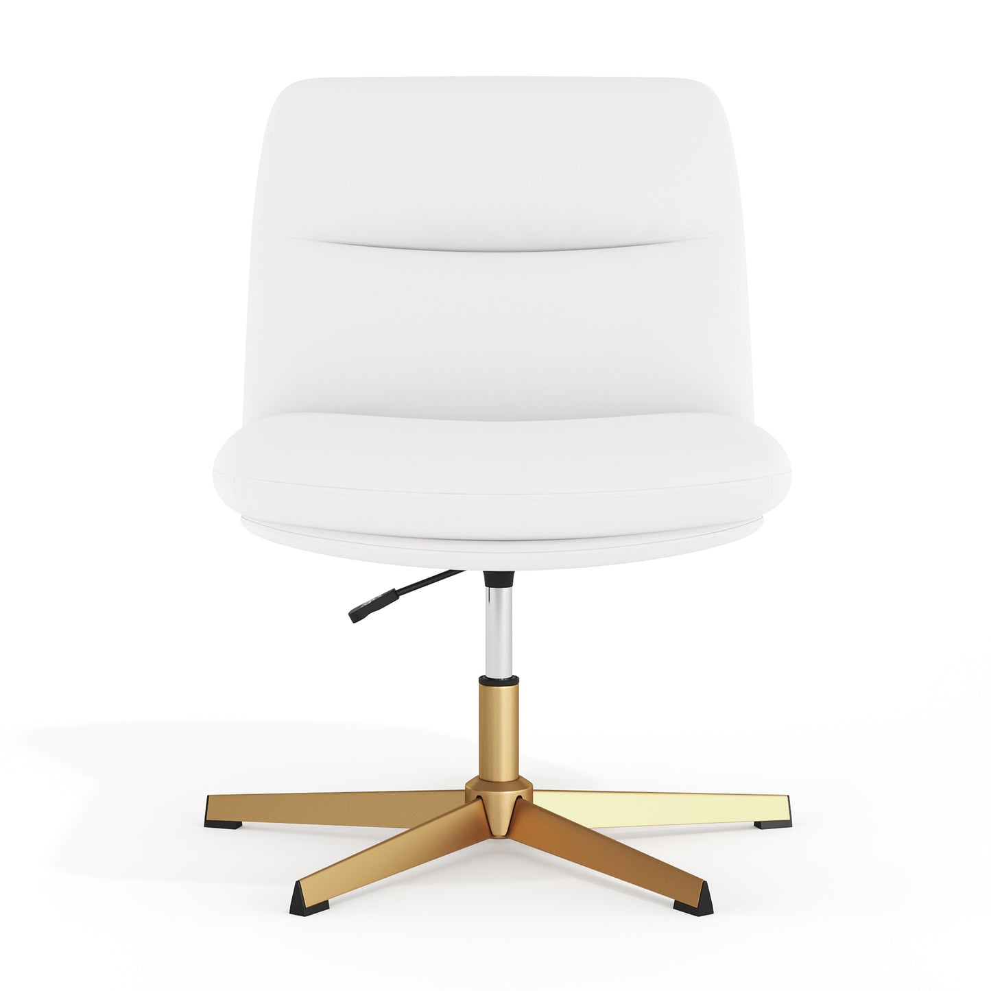 Chloe Commercial Wide Mid-Back White Padded LeatherSoft Armless Stationary Task Office Chair with Adjustable Height, Swivel Function, and Gold Frame White LeatherSoft/Gold Frame