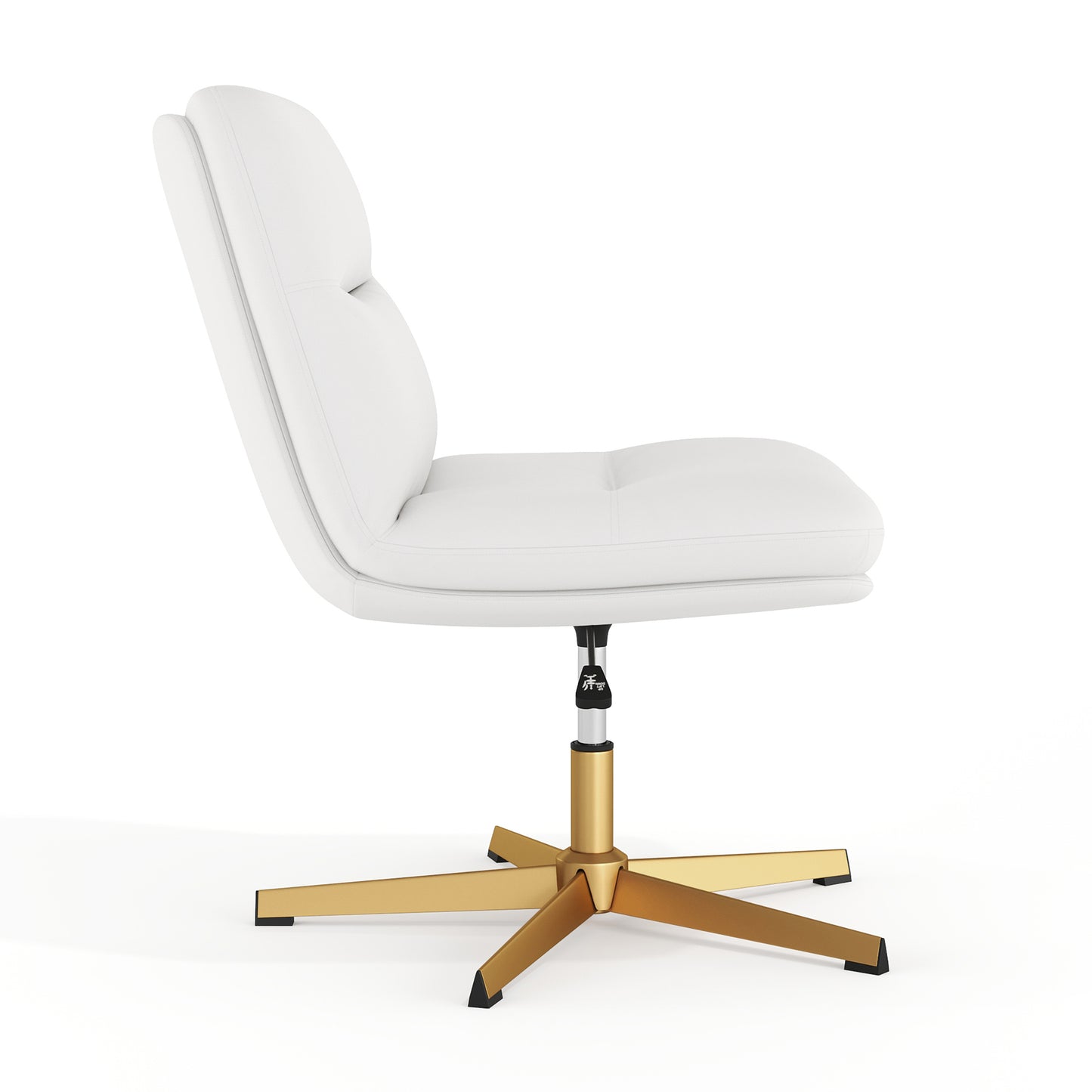 Chloe Commercial Wide Mid-Back White Padded LeatherSoft Armless Stationary Task Office Chair with Adjustable Height, Swivel Function, and Gold Frame White LeatherSoft/Gold Frame