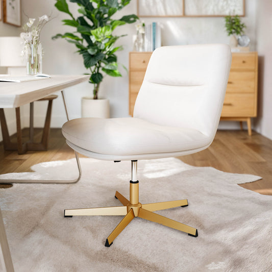 Chloe Commercial Wide Mid-Back White Padded LeatherSoft Armless Stationary Task Office Chair with Adjustable Height, Swivel Function, and Gold Frame White LeatherSoft/Gold Frame CH-232196-WH-GLD-GG