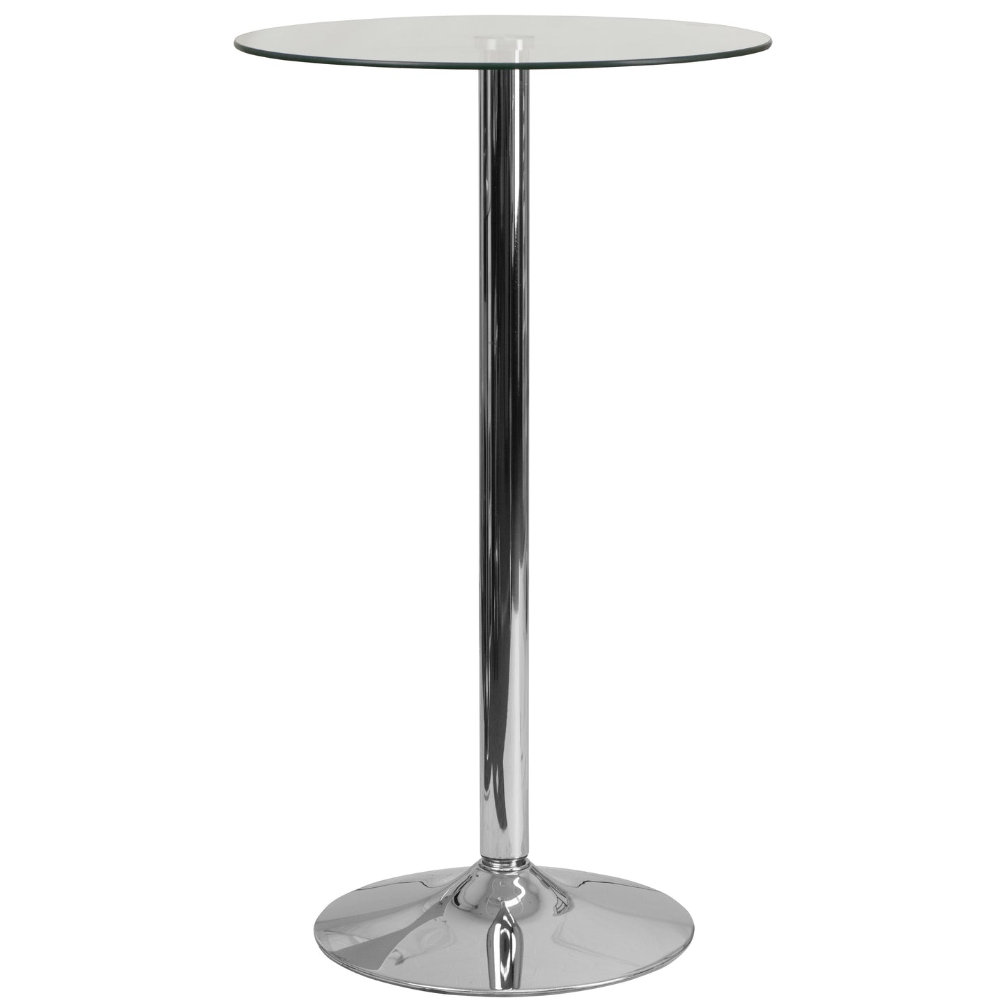 Fredrick 23.75'' Round Glass Table with 41.75''H Chrome Base Clear Top/Chrome Frame CH-3-GG