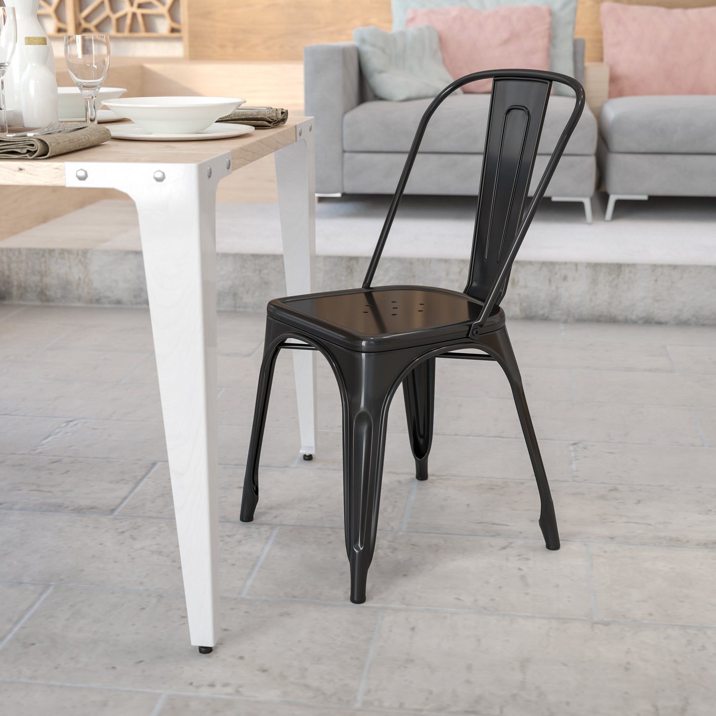 Perry Commercial Grade Black Metal Indoor-Outdoor Stackable Chair Black