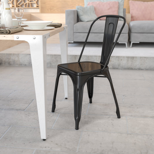 Perry Commercial Grade Black Metal Indoor-Outdoor Stackable Chair Black