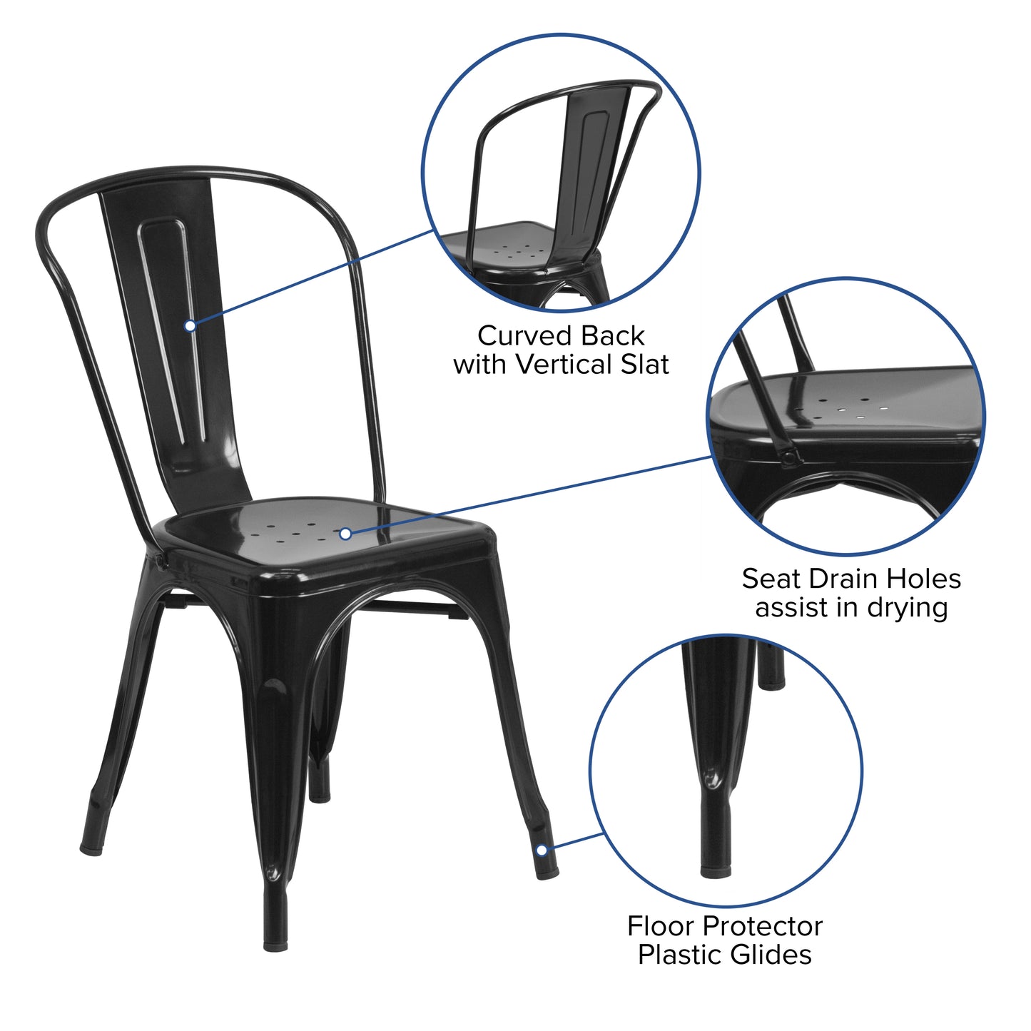 Perry Commercial Grade Black Metal Indoor-Outdoor Stackable Chair Black