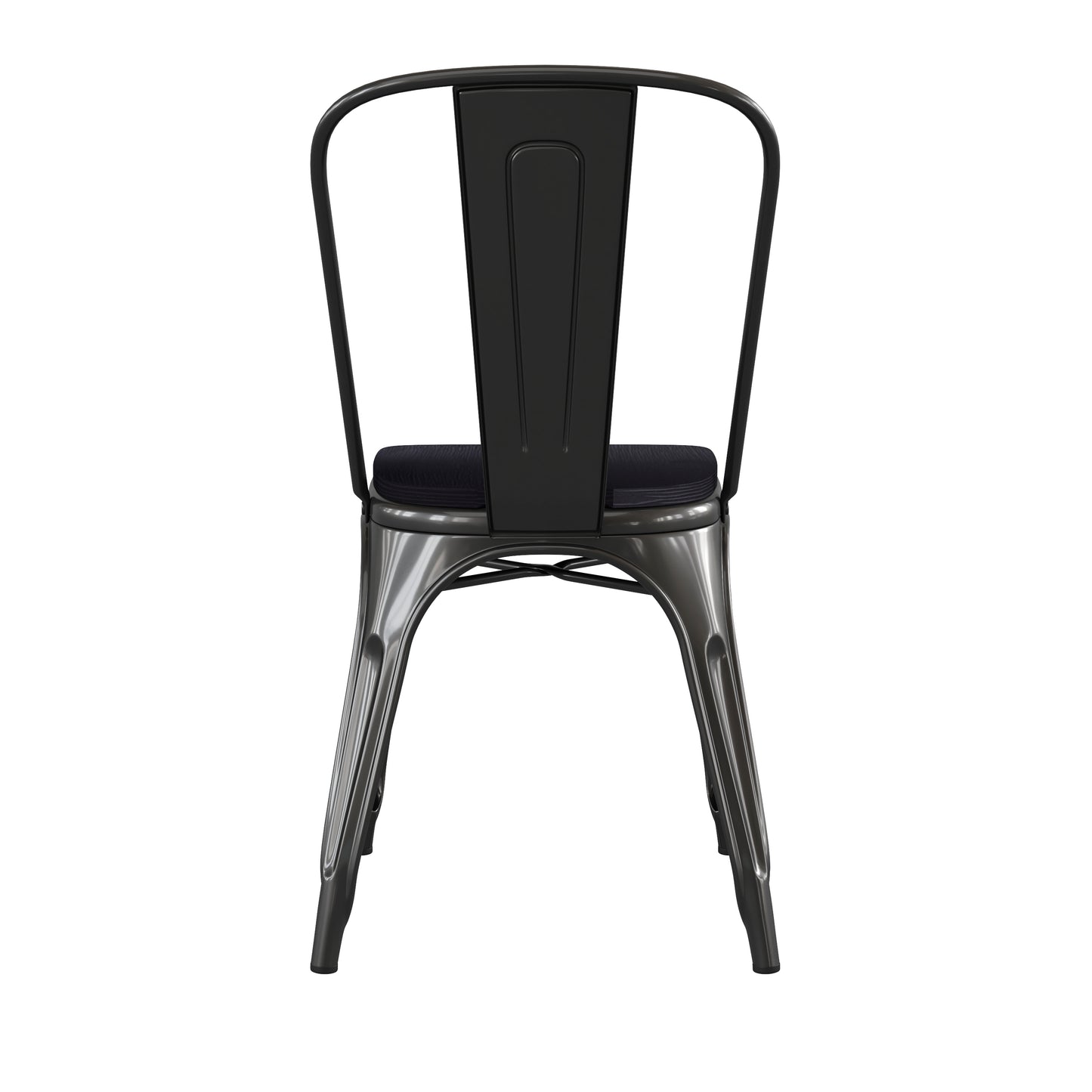 Perry Commercial Grade Black Metal Indoor-Outdoor Stackable Chair with Black Poly Resin Wood Seat Black Seat/Black Frame