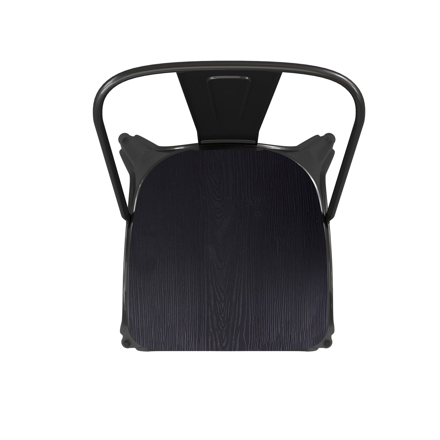 Perry Commercial Grade Black Metal Indoor-Outdoor Stackable Chair with Black Poly Resin Wood Seat Black Seat/Black Frame