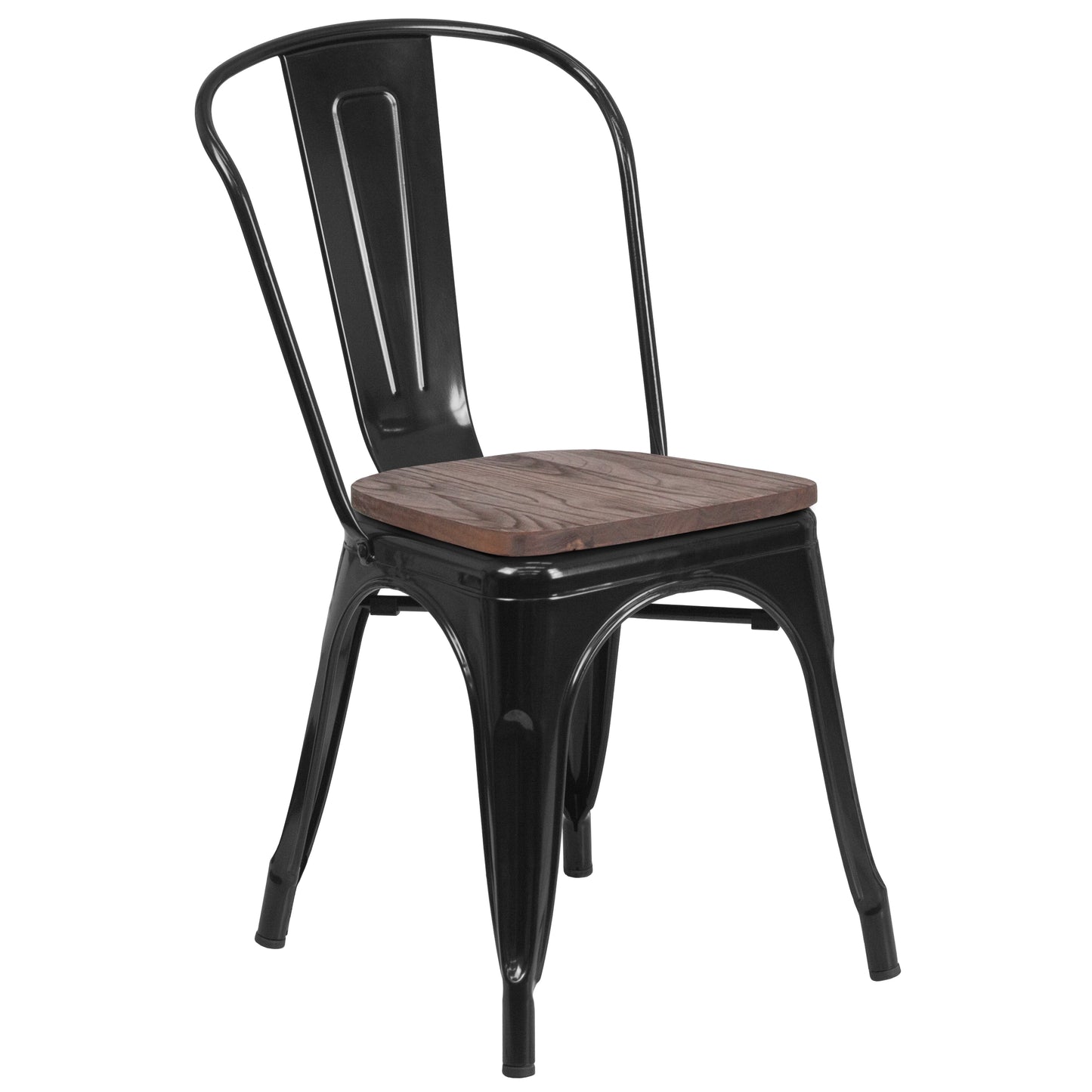 Perry Black Metal Stackable Chair with Wood Seat Black