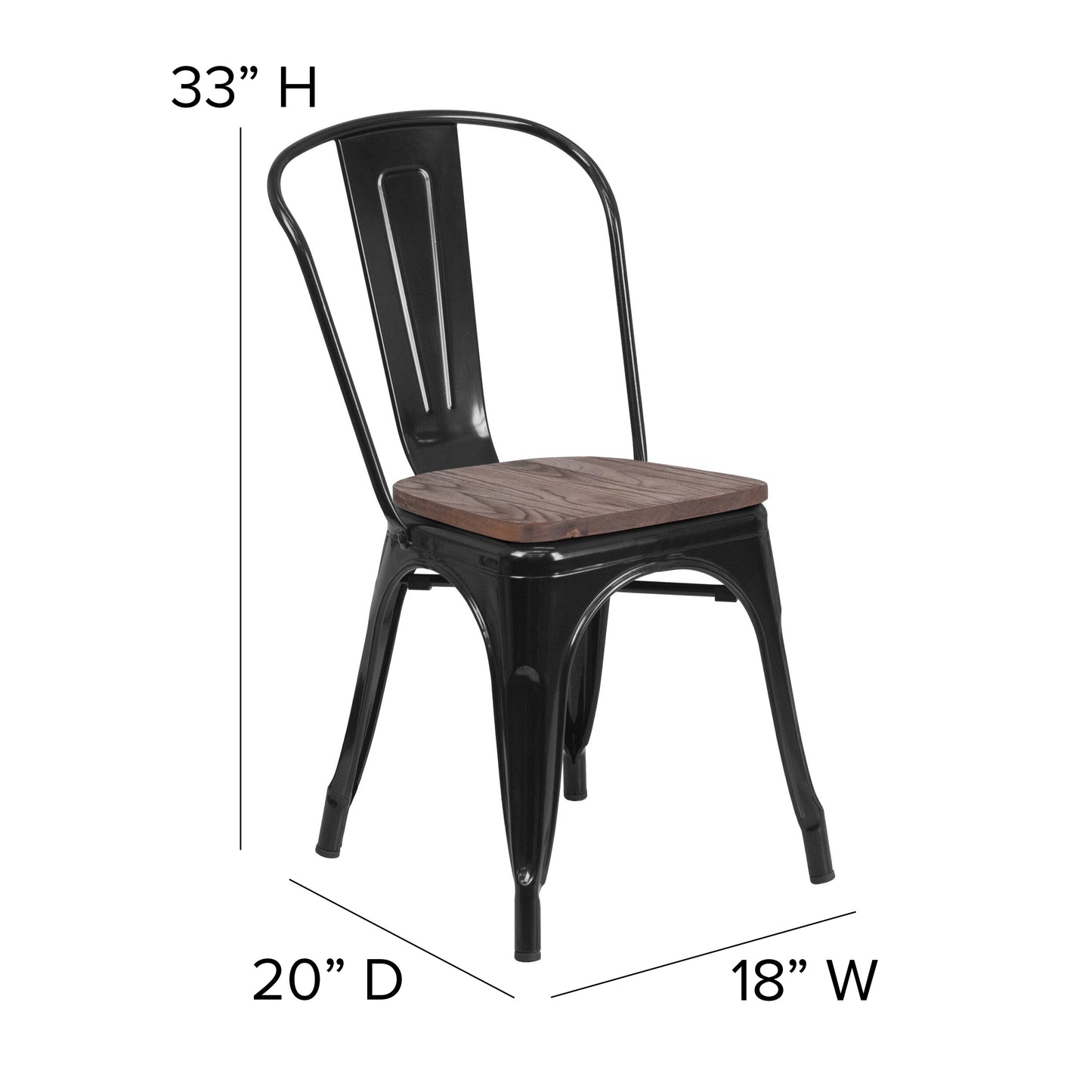 Bailey 31.5" Square Black Metal Table Set with Wood Top and 4 Stack Chairs Black