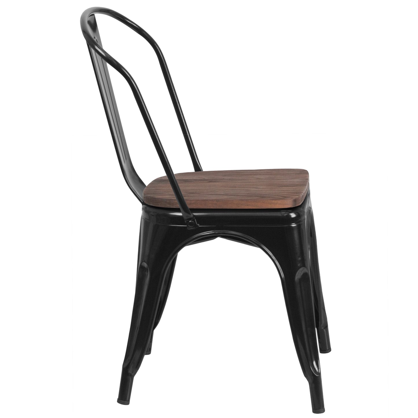 Perry Black Metal Stackable Chair with Wood Seat Black