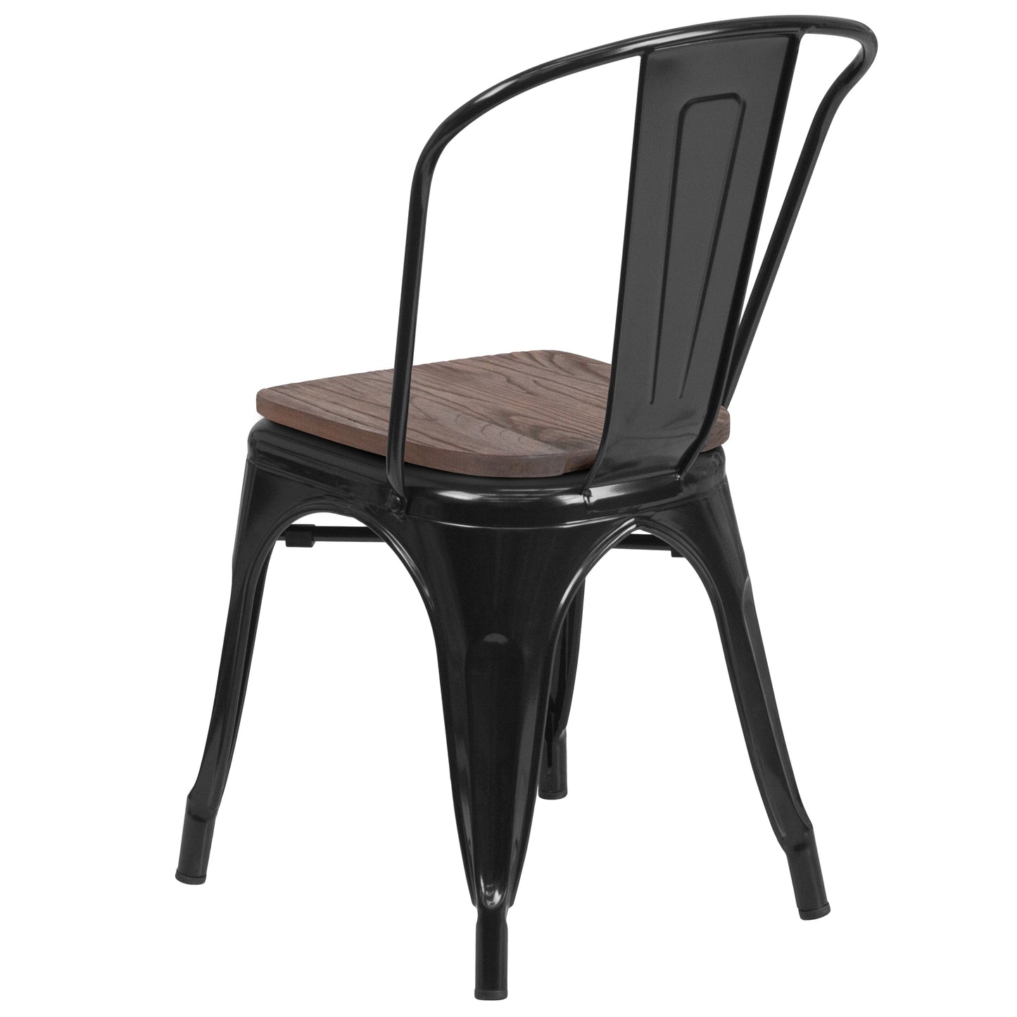 Perry Black Metal Stackable Chair with Wood Seat Black