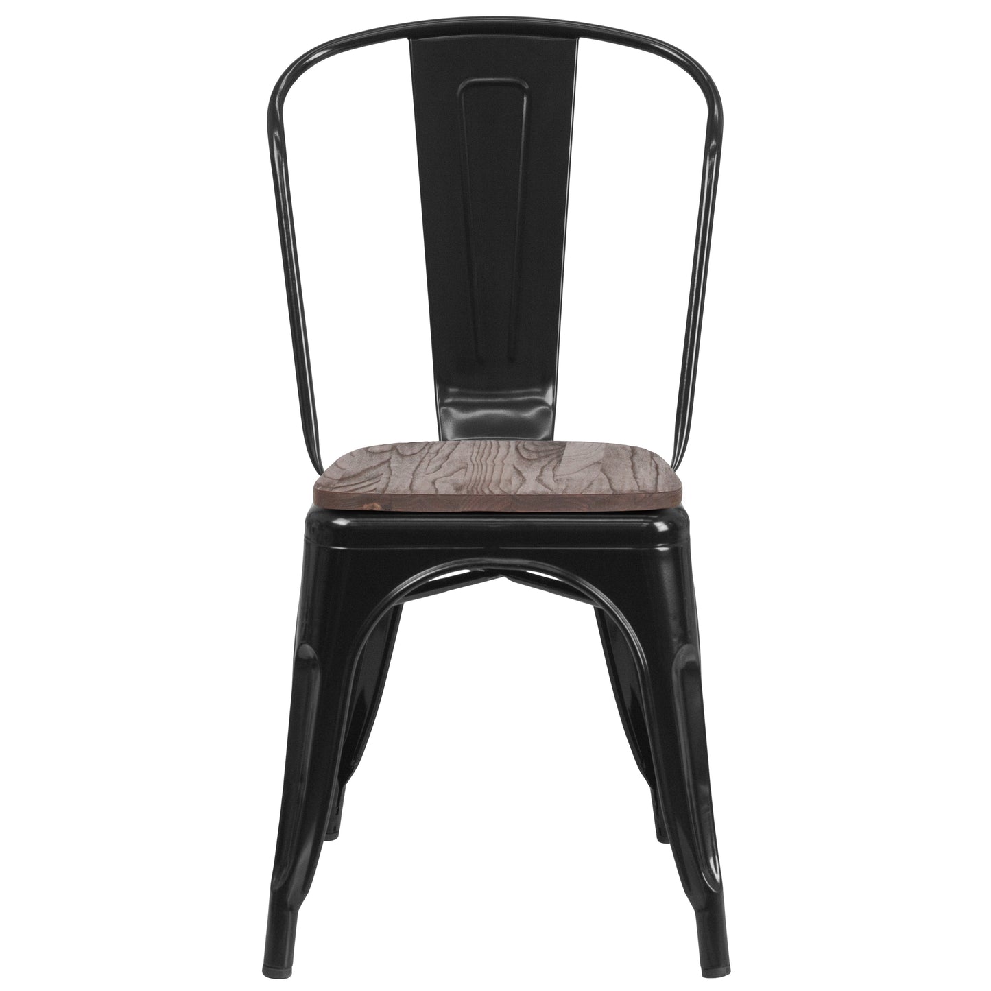 Perry Black Metal Stackable Chair with Wood Seat Black