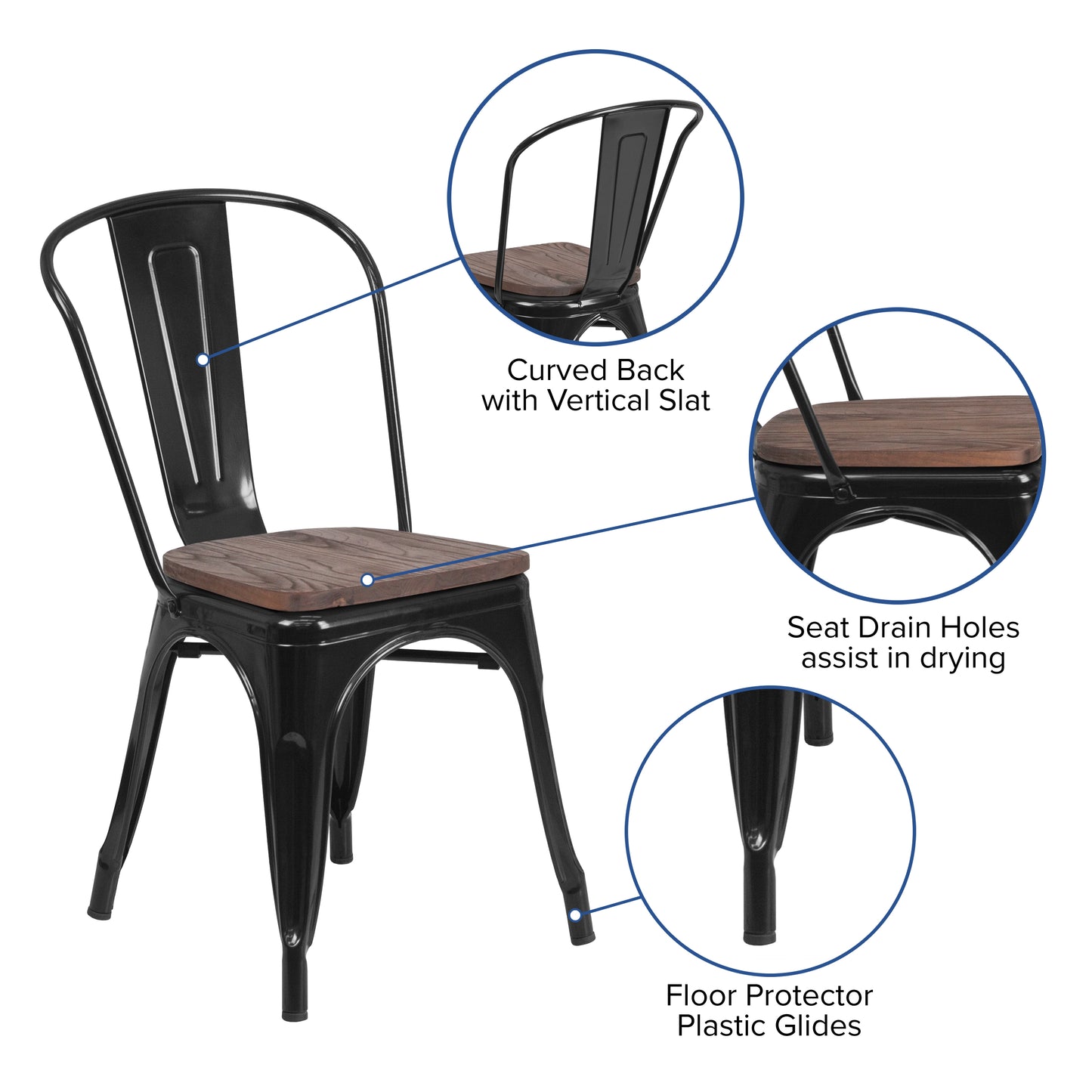 Perry Black Metal Stackable Chair with Wood Seat Black