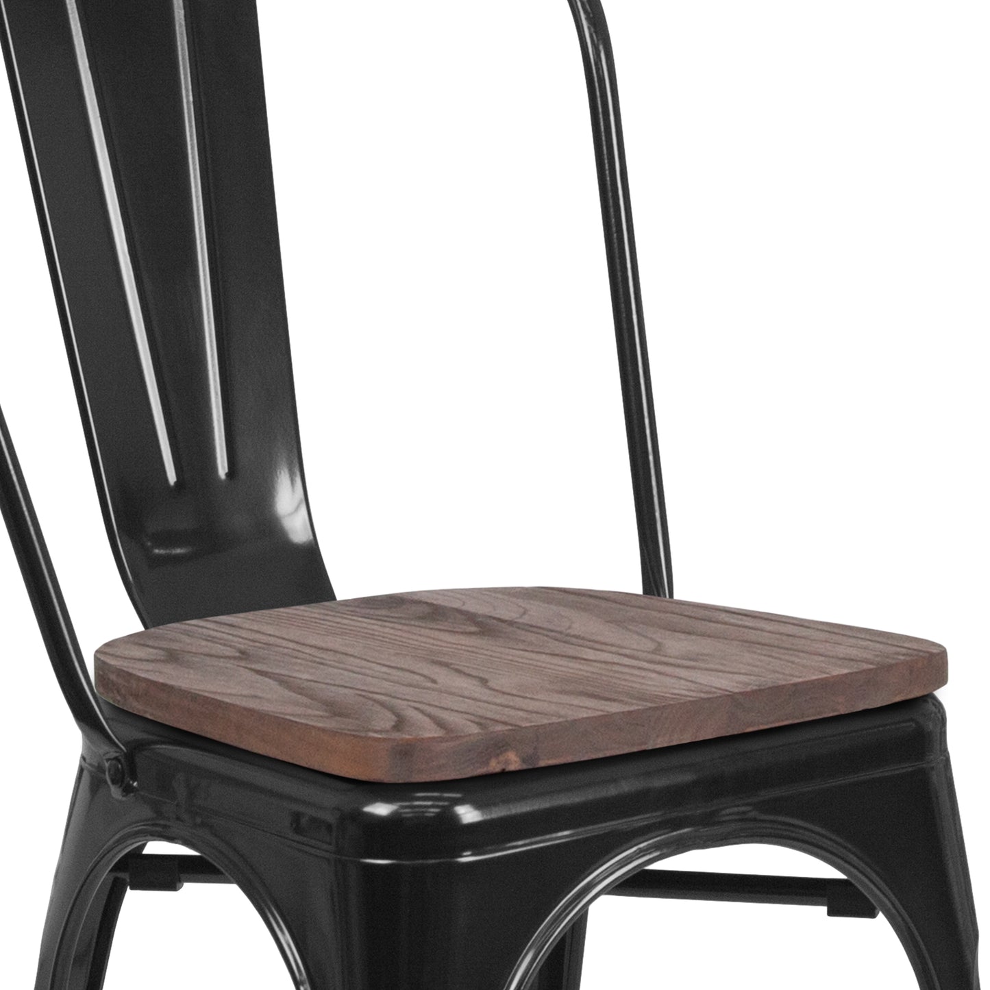 Perry Black Metal Stackable Chair with Wood Seat Black