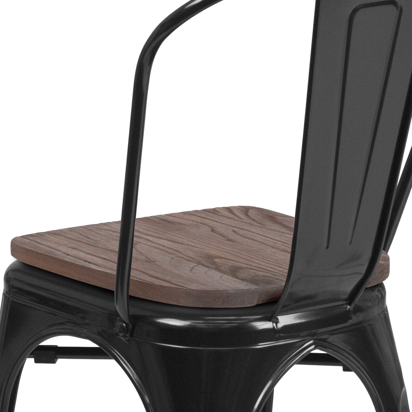 Perry Black Metal Stackable Chair with Wood Seat Black