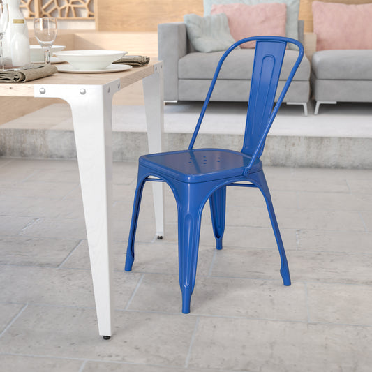 Perry Commercial Grade Blue Metal Indoor-Outdoor Stackable Chair Blue