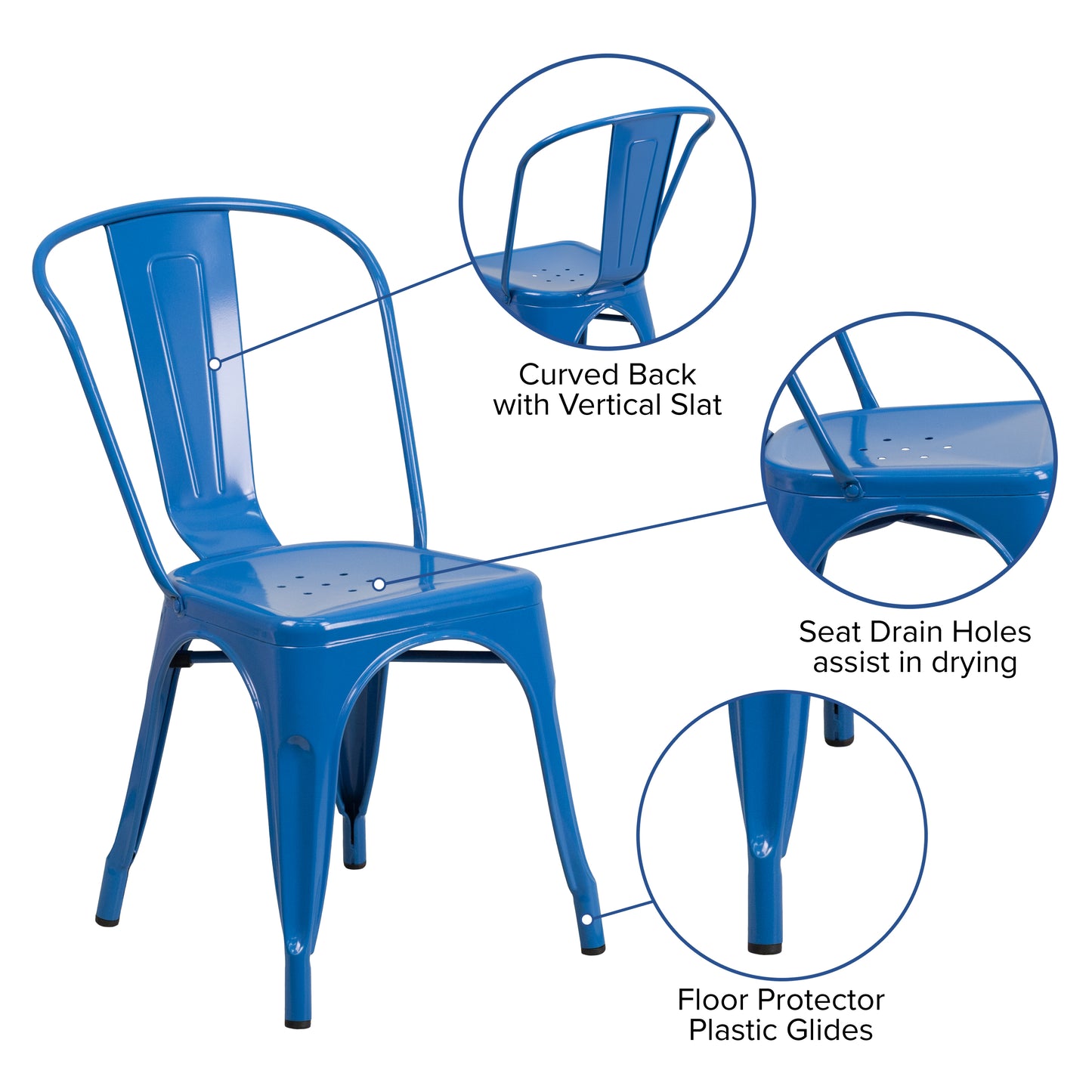 Perry Commercial Grade Blue Metal Indoor-Outdoor Stackable Chair Blue