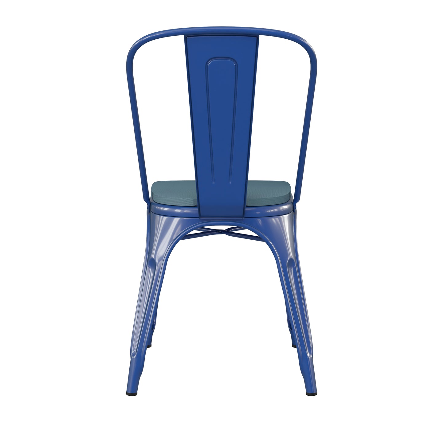 Perry Commercial Grade Blue Metal Indoor-Outdoor Stackable Chair with Teal-Blue Poly Resin Wood Seat Teal-Blue Seat/Blue Frame