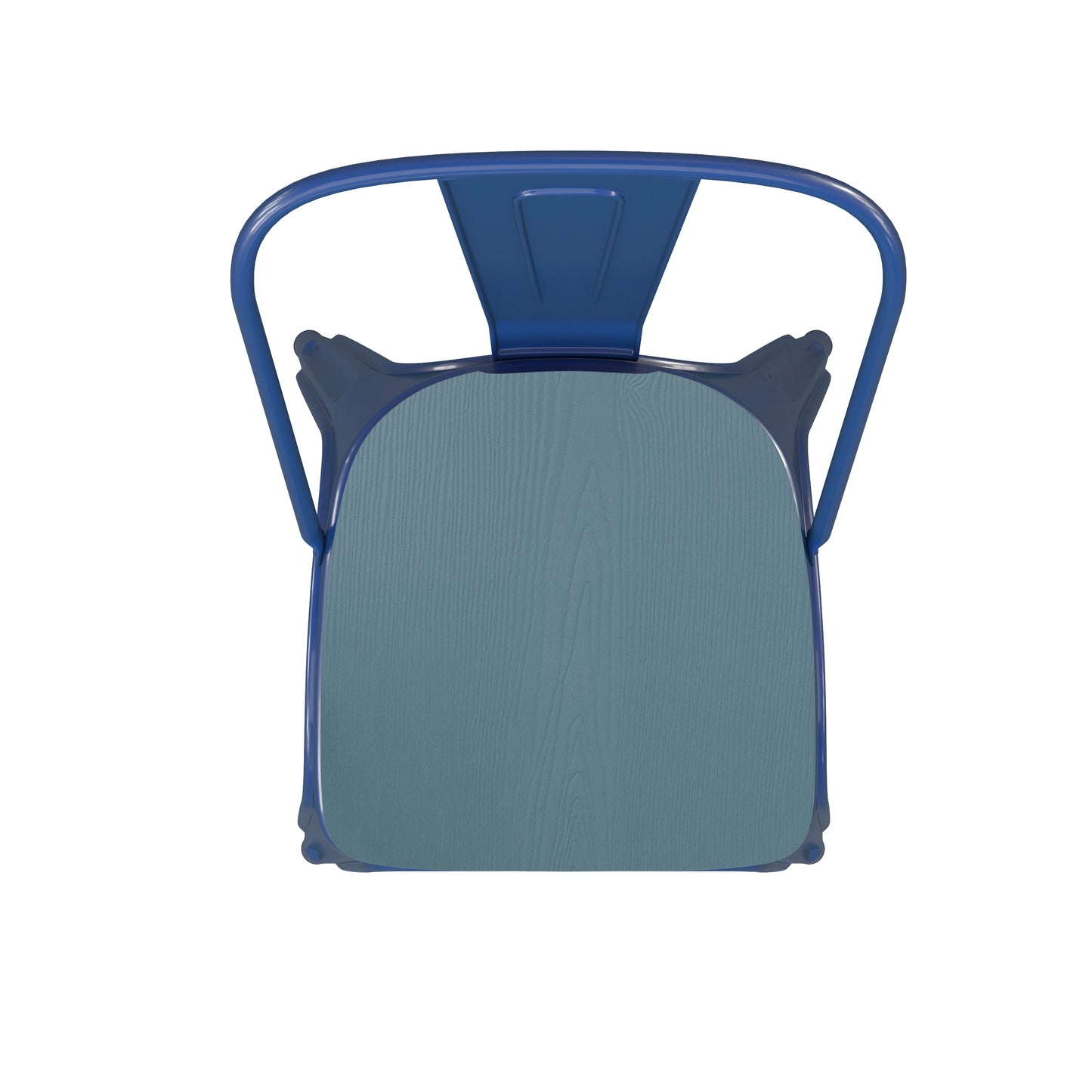 Perry Commercial Grade Blue Metal Indoor-Outdoor Stackable Chair with Teal-Blue Poly Resin Wood Seat Teal-Blue Seat/Blue Frame