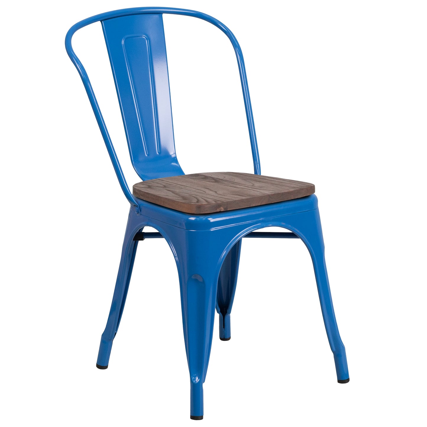Perry Blue Metal Stackable Chair with Wood Seat Blue