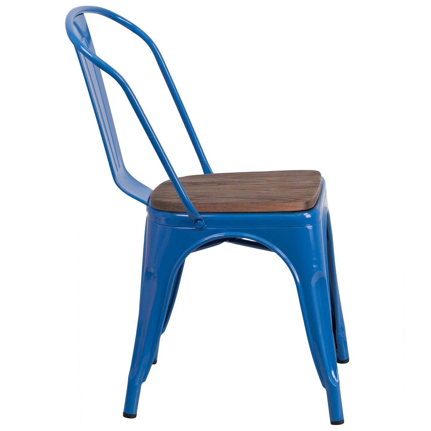 Perry Blue Metal Stackable Chair with Wood Seat Blue