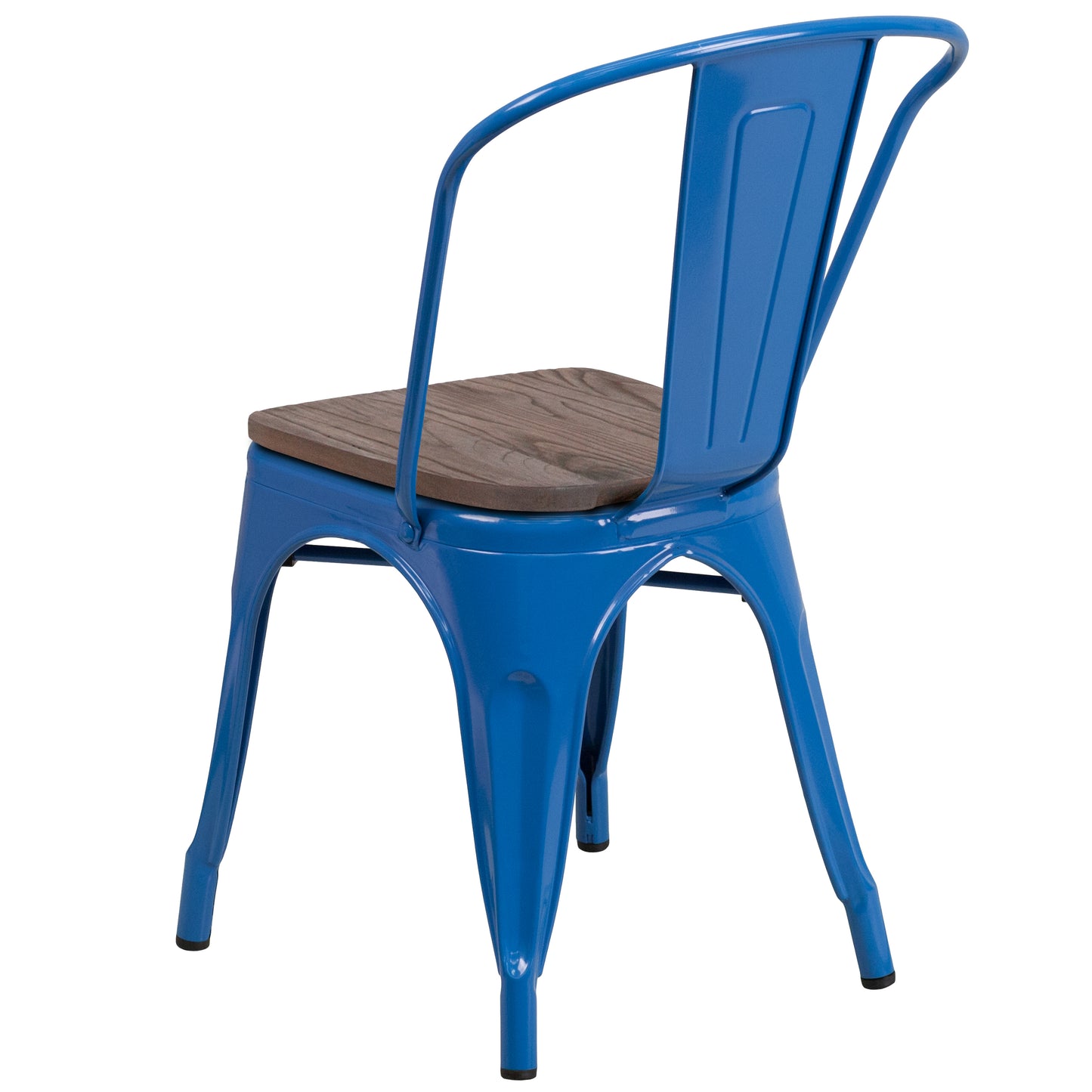 Perry Blue Metal Stackable Chair with Wood Seat Blue