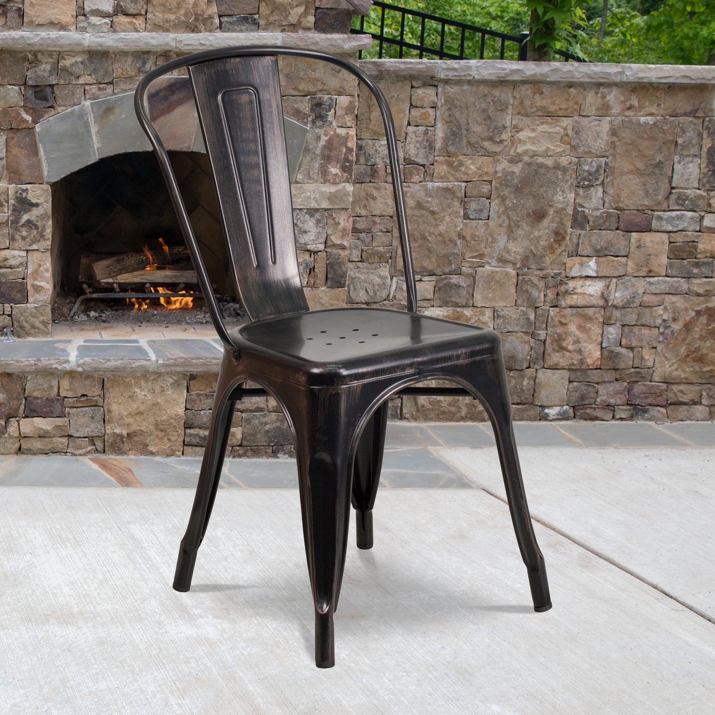 Perry Commercial Grade Black-Antique Gold Metal Indoor-Outdoor Stackable Chair Black-Antique Gold