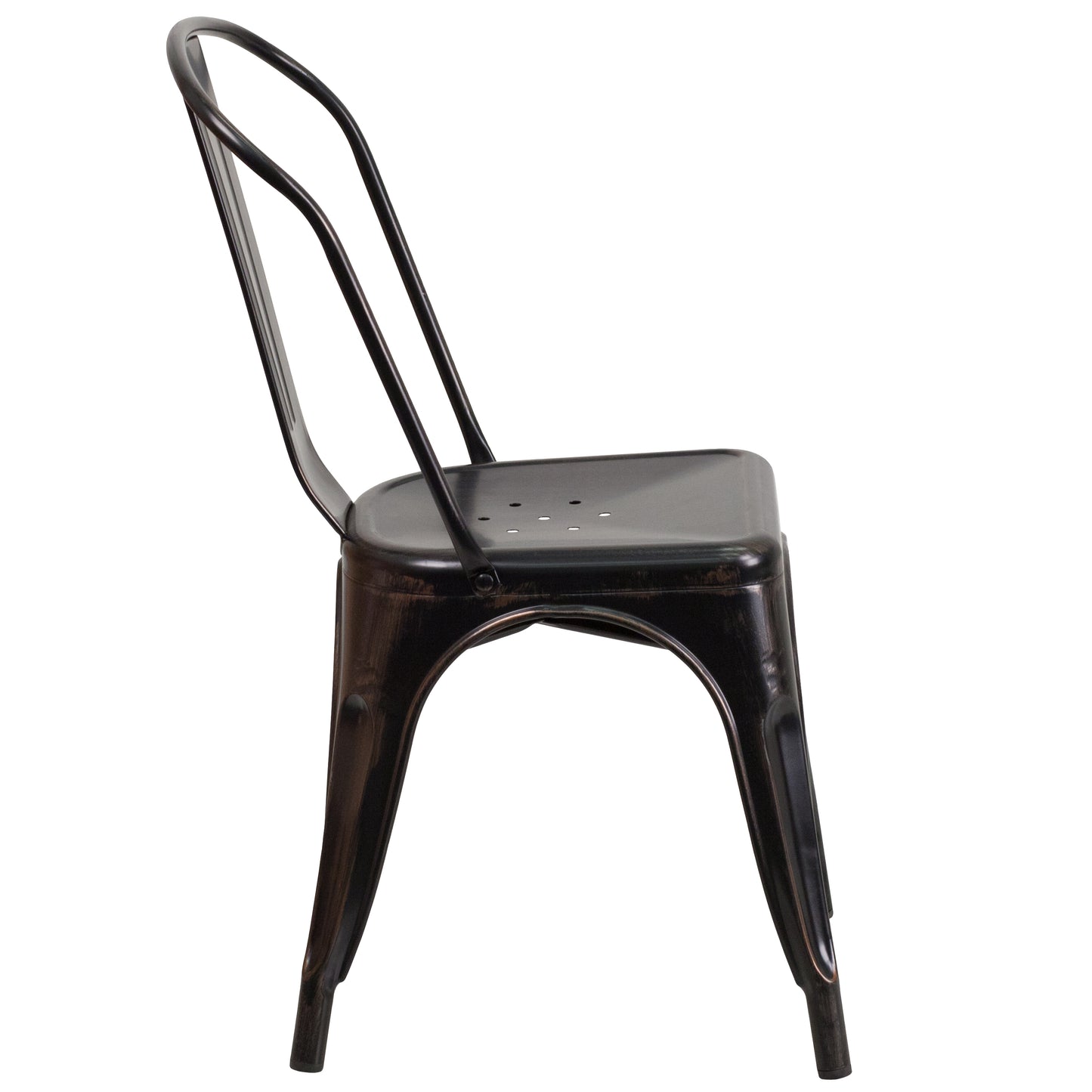 Perry Commercial Grade Black-Antique Gold Metal Indoor-Outdoor Stackable Chair Black-Antique Gold