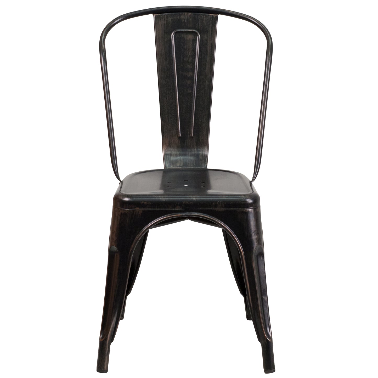 Perry Commercial Grade Black-Antique Gold Metal Indoor-Outdoor Stackable Chair Black-Antique Gold
