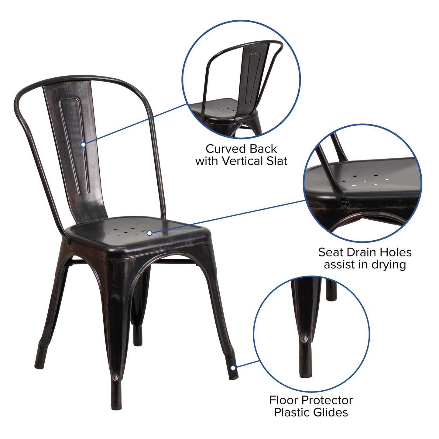 Perry Commercial Grade Black-Antique Gold Metal Indoor-Outdoor Stackable Chair Black-Antique Gold