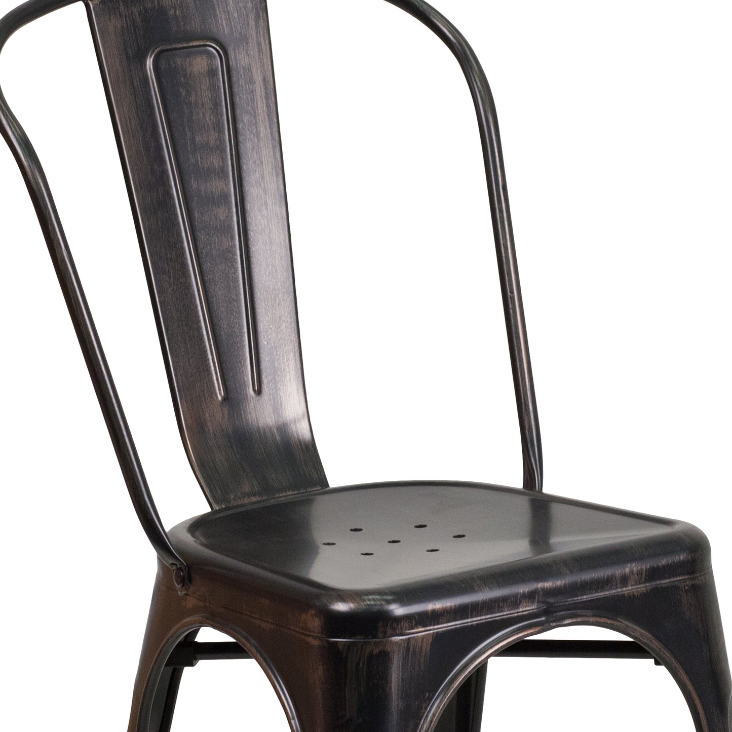Perry Commercial Grade Black-Antique Gold Metal Indoor-Outdoor Stackable Chair Black-Antique Gold
