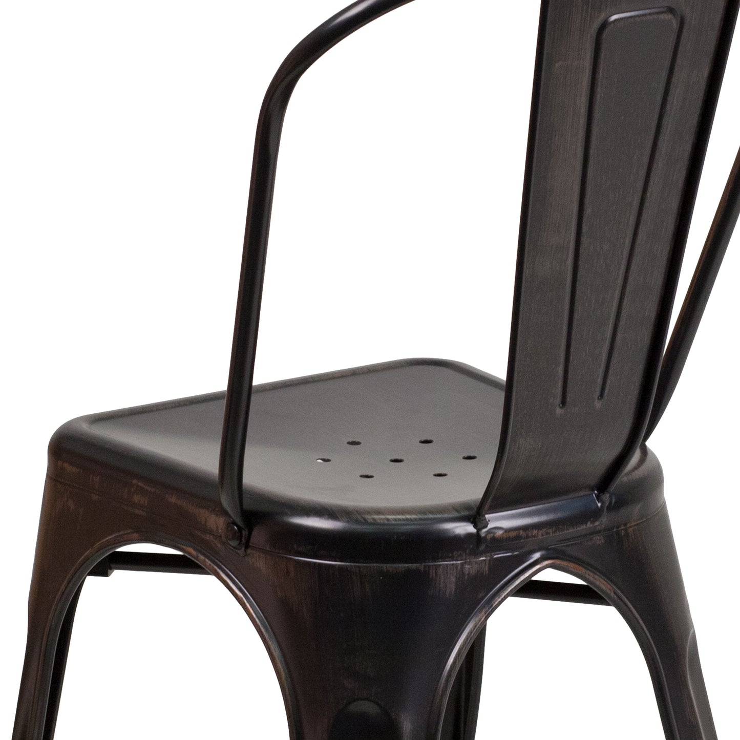 Perry Commercial Grade Black-Antique Gold Metal Indoor-Outdoor Stackable Chair Black-Antique Gold