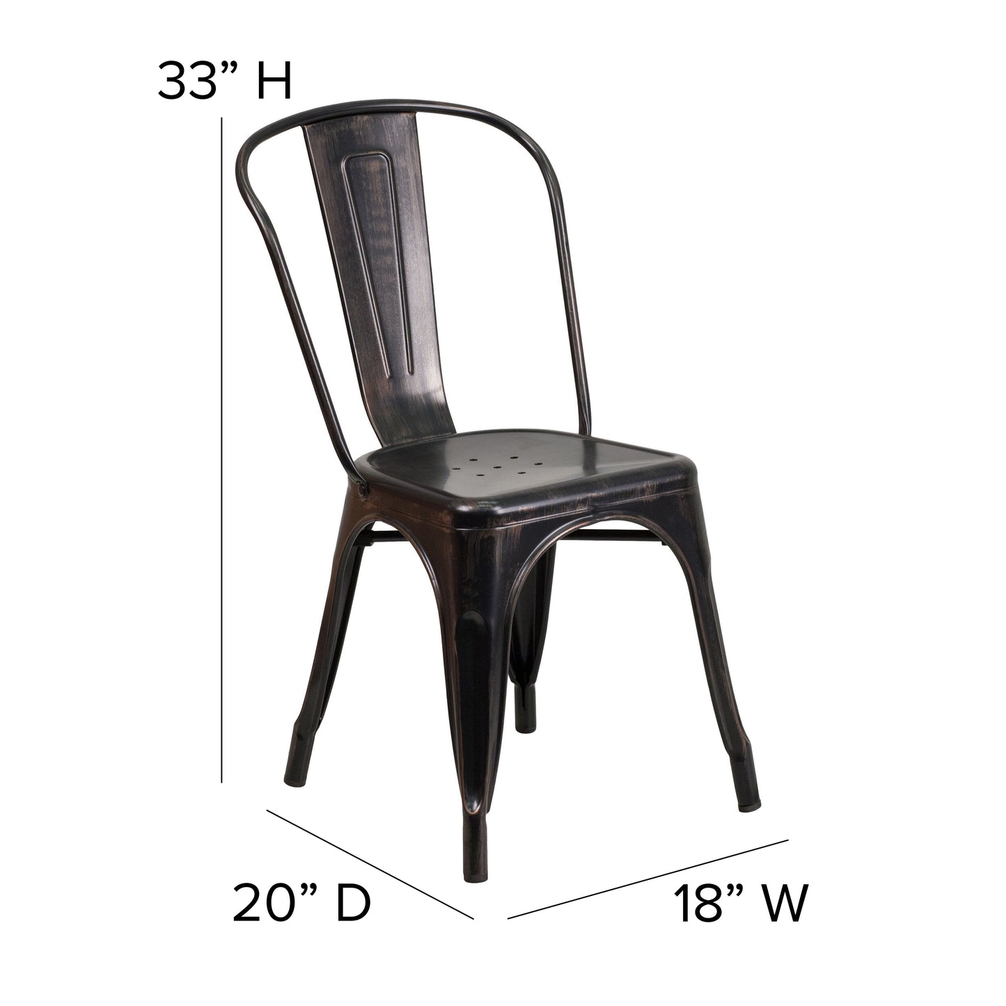 Perry Commercial Grade Black-Antique Gold Metal Indoor-Outdoor Stackable Chair with Black Poly Resin Wood Seat Black Seat/Black-Antique Gold Frame