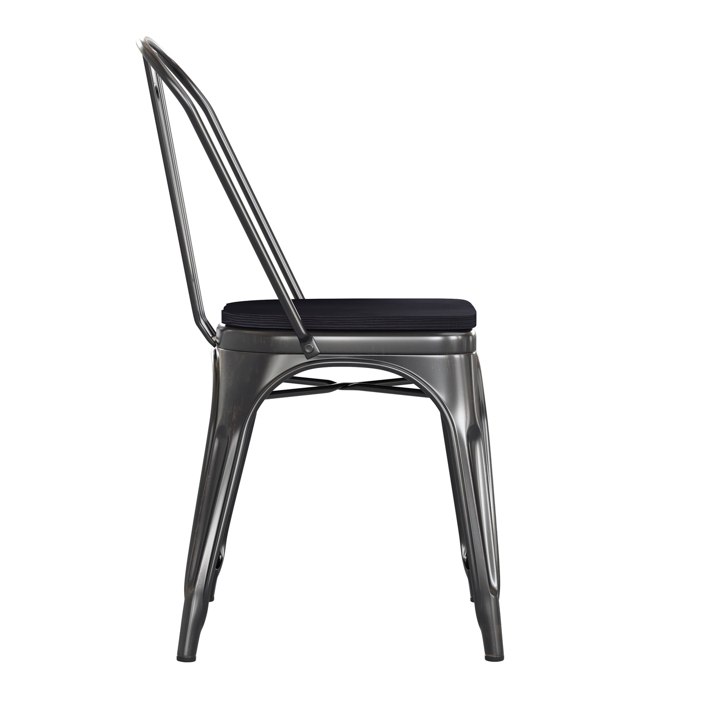 Perry Commercial Grade Black-Antique Gold Metal Indoor-Outdoor Stackable Chair with Black Poly Resin Wood Seat Black Seat/Black-Antique Gold Frame