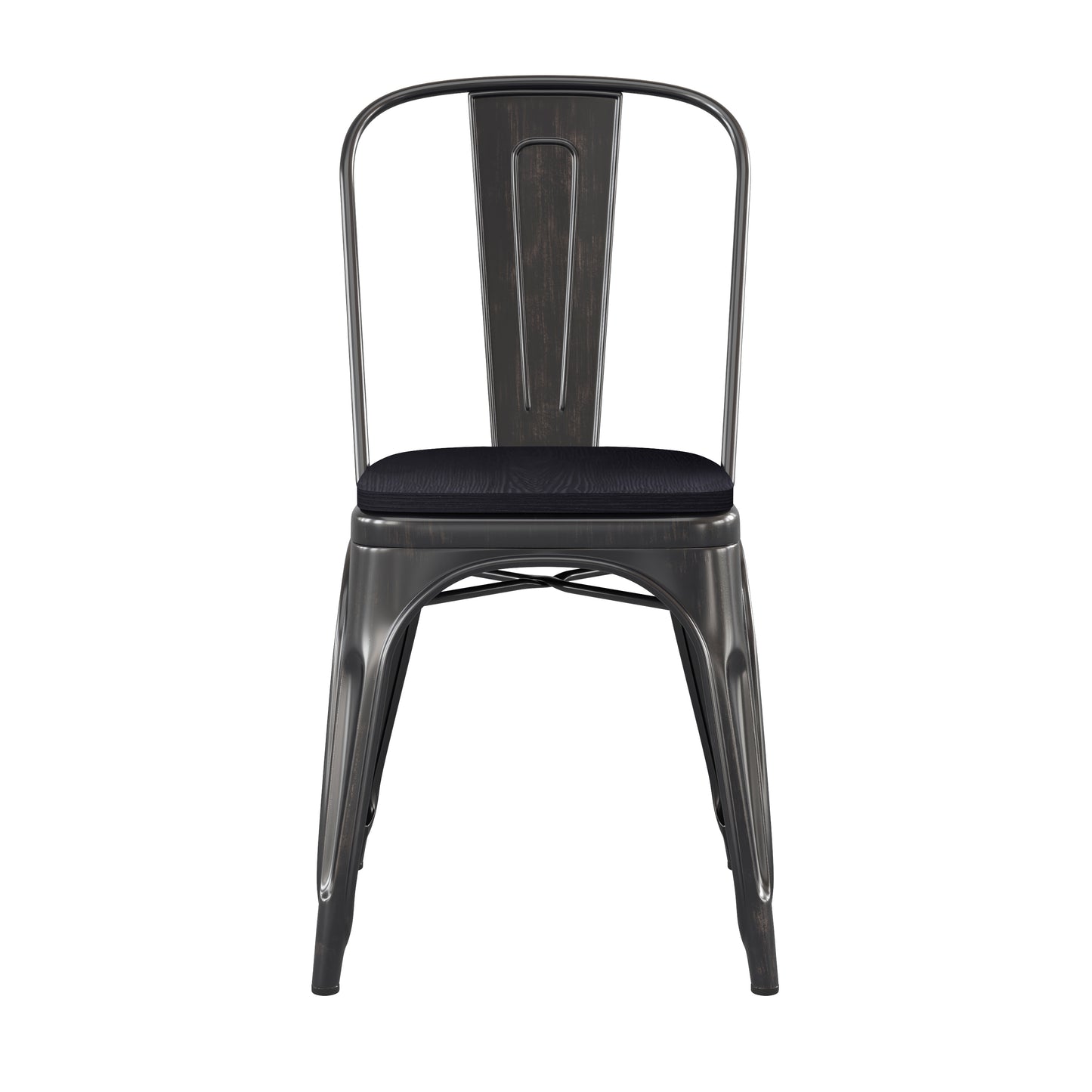Perry Commercial Grade Black-Antique Gold Metal Indoor-Outdoor Stackable Chair with Black Poly Resin Wood Seat Black Seat/Black-Antique Gold Frame
