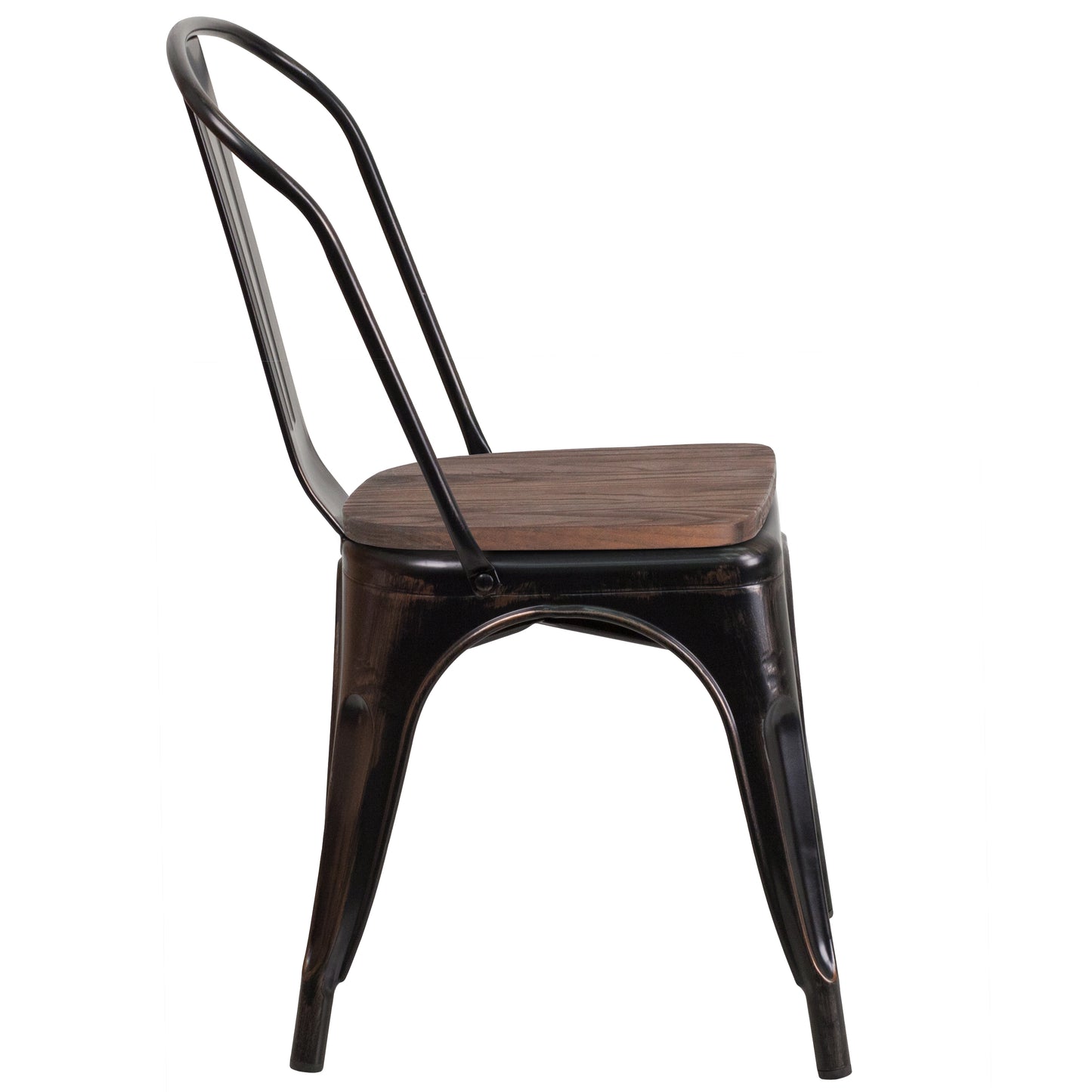 Perry Black-Antique Gold Metal Stackable Chair with Wood Seat Black-Antique Gold