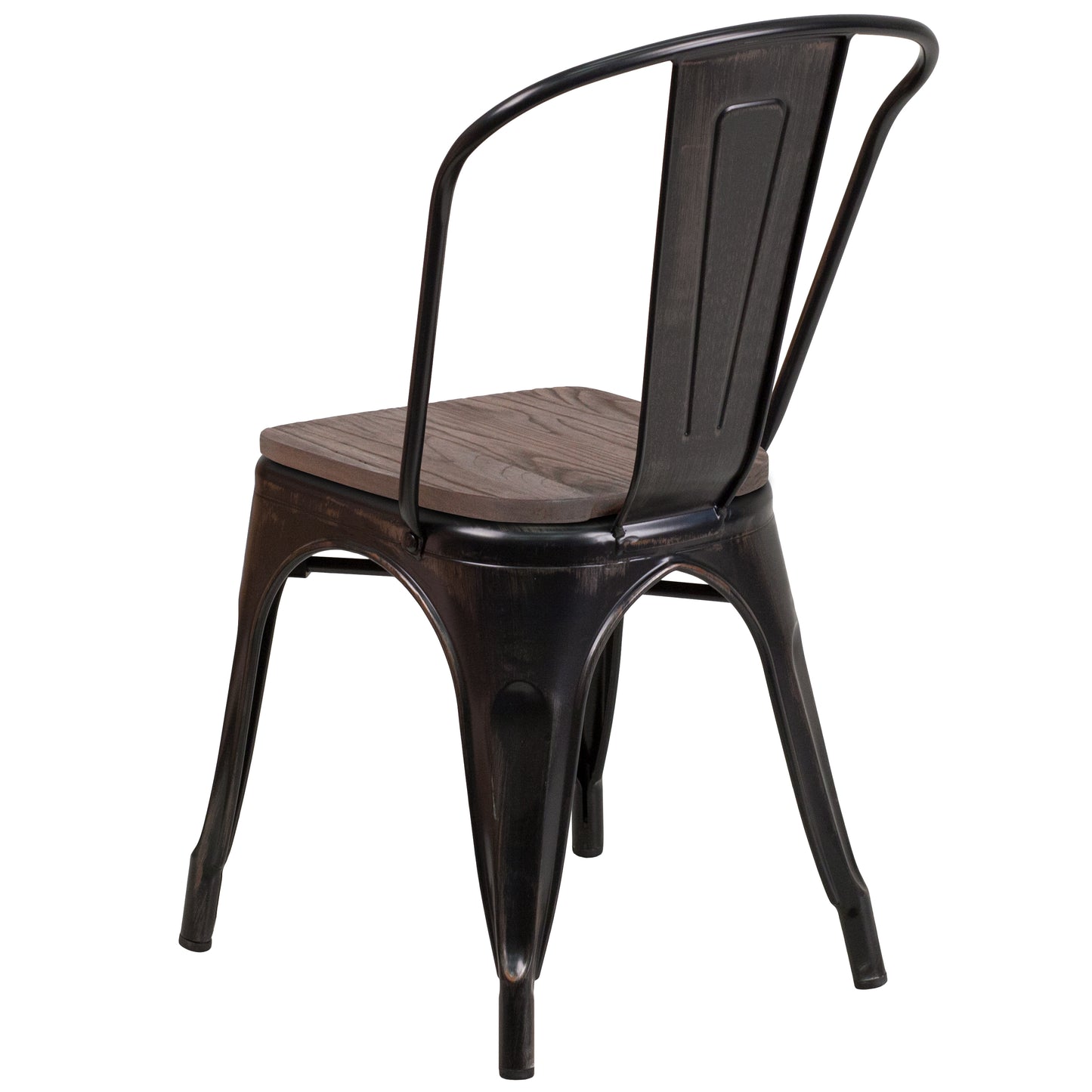 Perry Black-Antique Gold Metal Stackable Chair with Wood Seat Black-Antique Gold