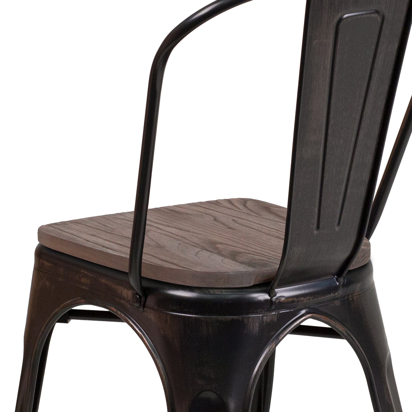 Perry Black-Antique Gold Metal Stackable Chair with Wood Seat Black-Antique Gold